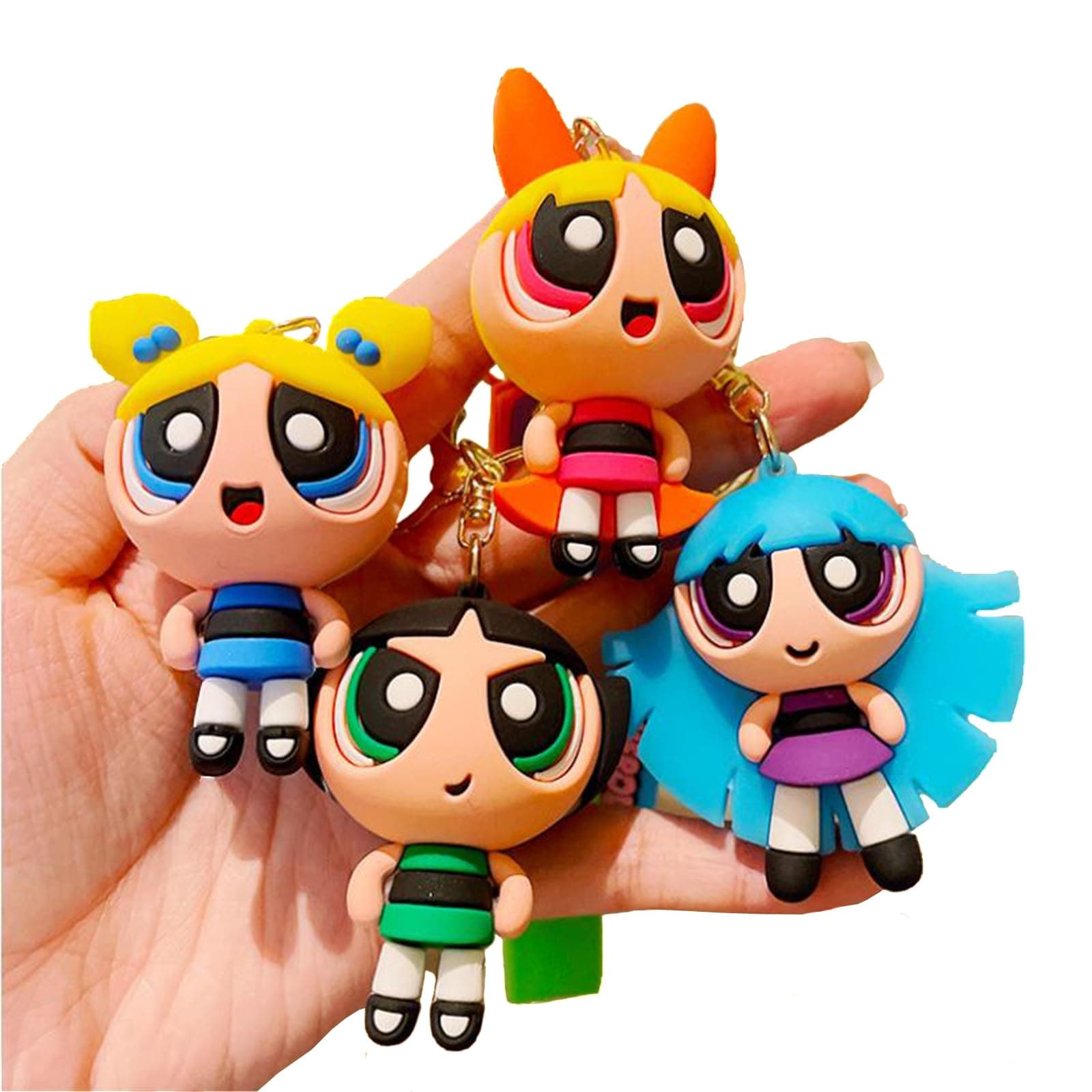 Zgwafdww The PowertoPuff Girls Toys Backpack Shoulder bag Pendant Accessories Keychain Charm Keyring Gifts for Girls Boys.(2inches pack of 4, Yellow