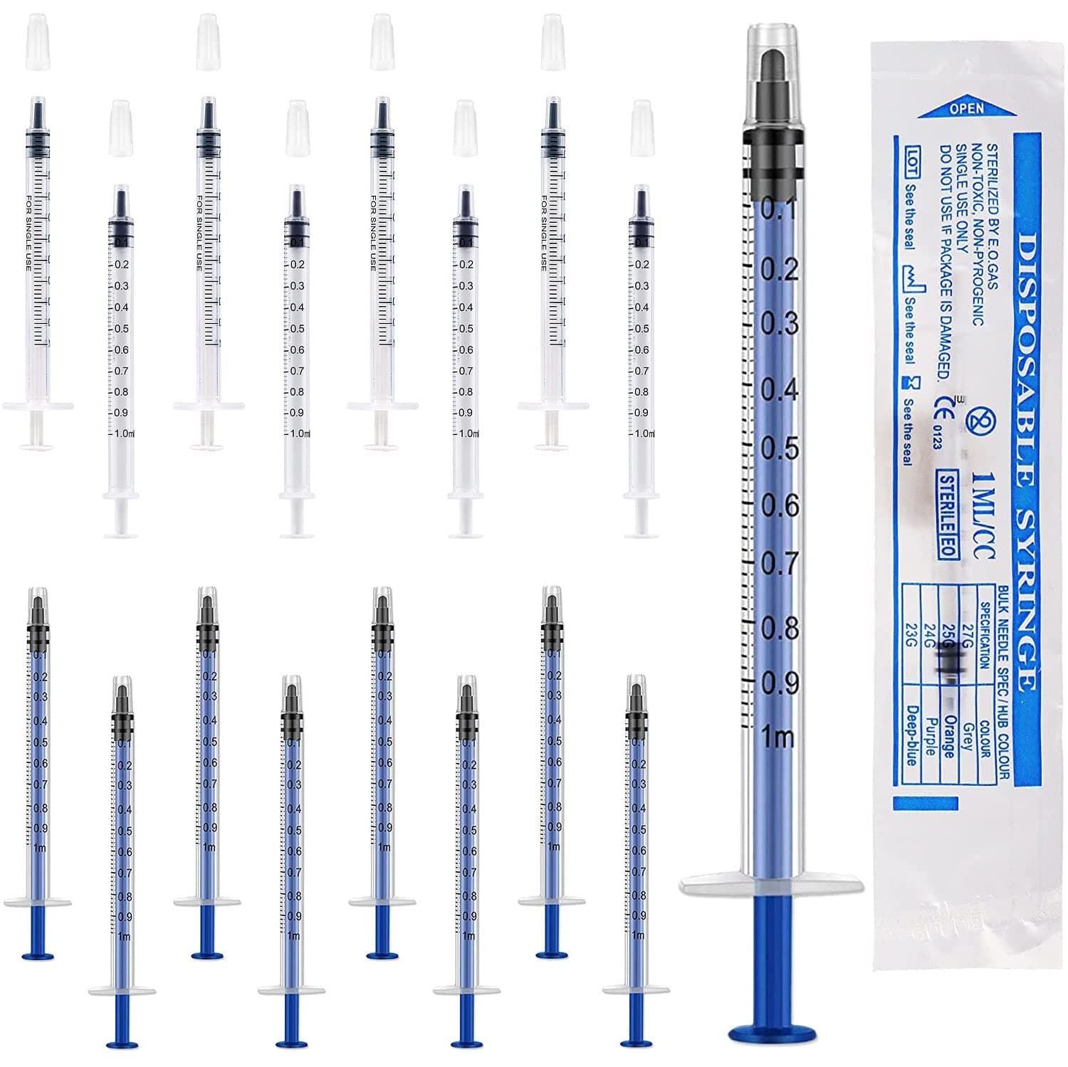 1ml Syringes Colostrum Syringe With Caps - 20Pcs No Needle Syringe for Refilling and Measuring Liquids, Colostrum Harvesting, Scientific Labs, Plant Watering, Pet Feeding