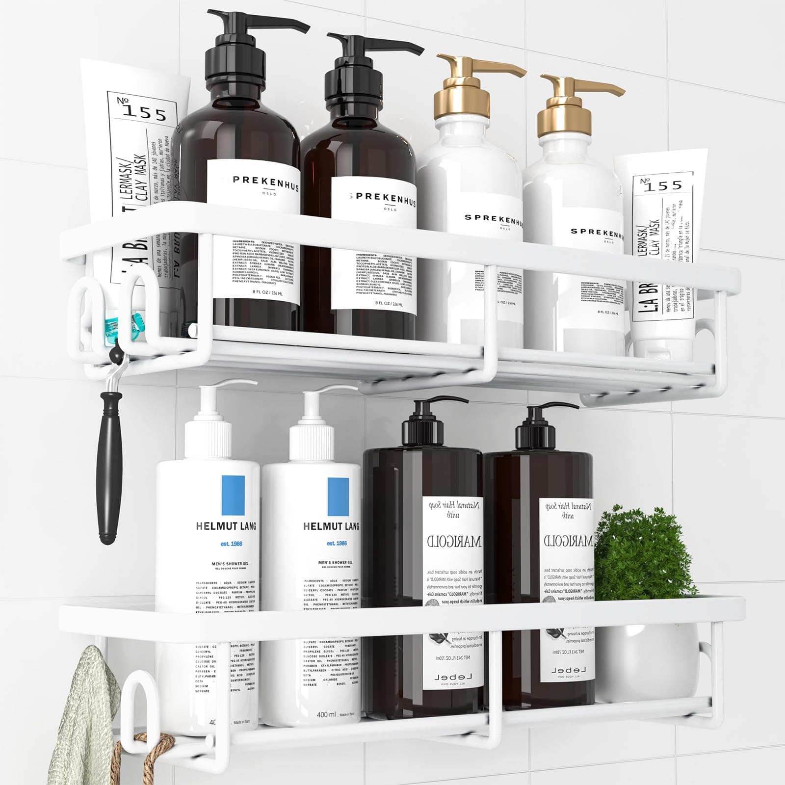 Kitsure 2 Pack Rustproof Shower Caddy - Minimalist Style Bathroom Shelves, Wall-Mounted Shower Shelf, Large Capacity&Durable Bathroom Accessory, Large, White