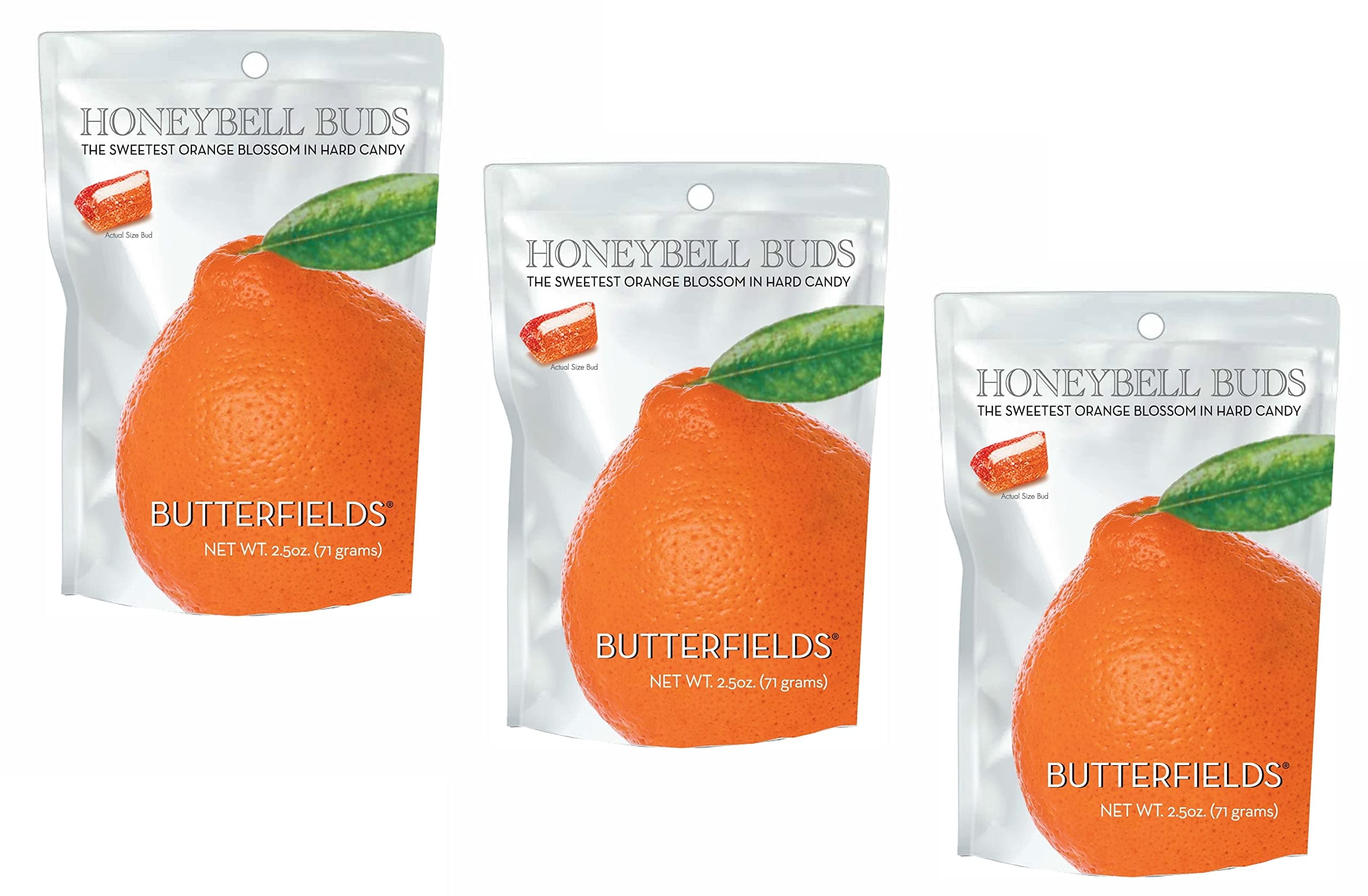 Butterfields Candy - Gourmet, Old-Fashioned HONEYBELL ORANGE Buds Hard Candy | Gluten Free | Made with 100% Real, Pure Cane Sugar | Handcrafted in the USA- 2.5 oz (3-Pack)