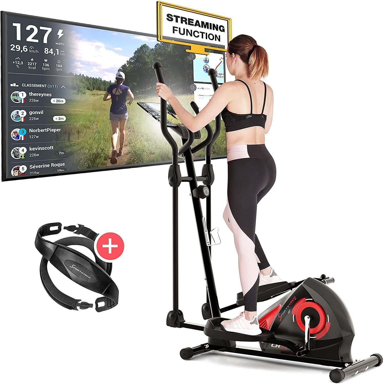 Sportstech CX608 Cross Trainer for Home | German Quality Brand | Video Events & Multiplayer App & Bluetooth Console | Elliptical with Pulse Belt for Endurance Training & Tablet Holder