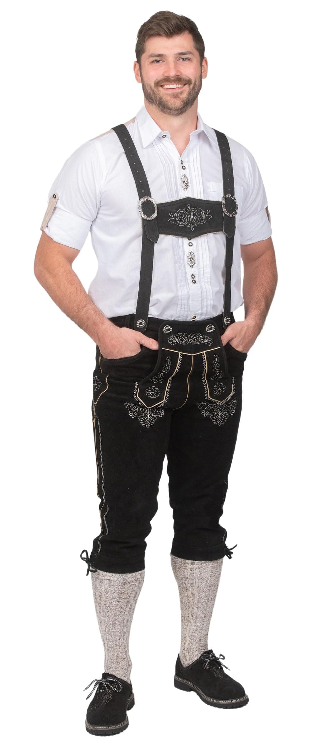 Dirndl Trachten Haus Long Black Bavarian Leather Lederhosen Bundhosen for German Oktoberfest