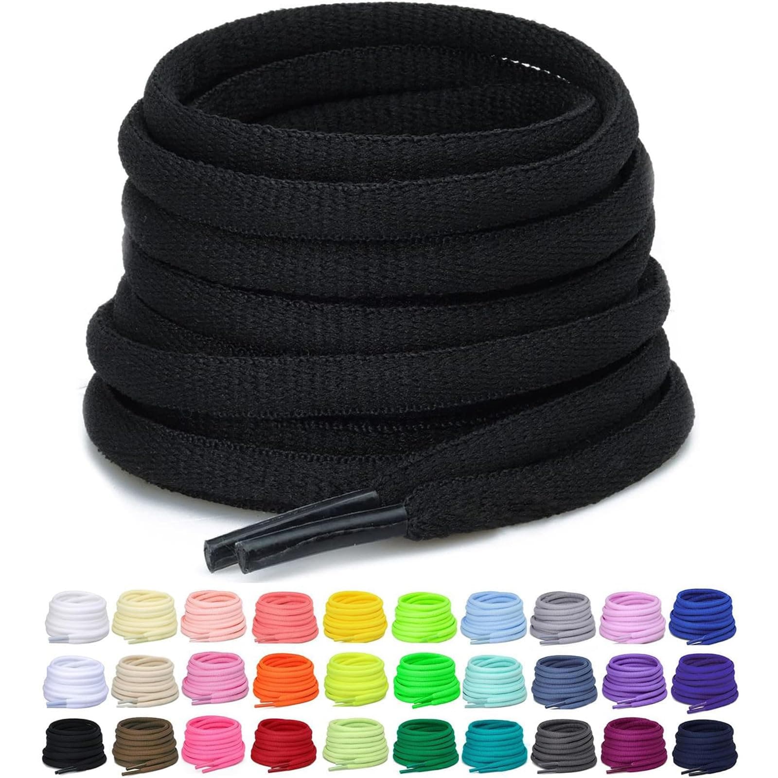 2 Pairs Oval Athletic Shoelaces 33 Colors 1/4" Half Round Shoe Laces for Sneakers