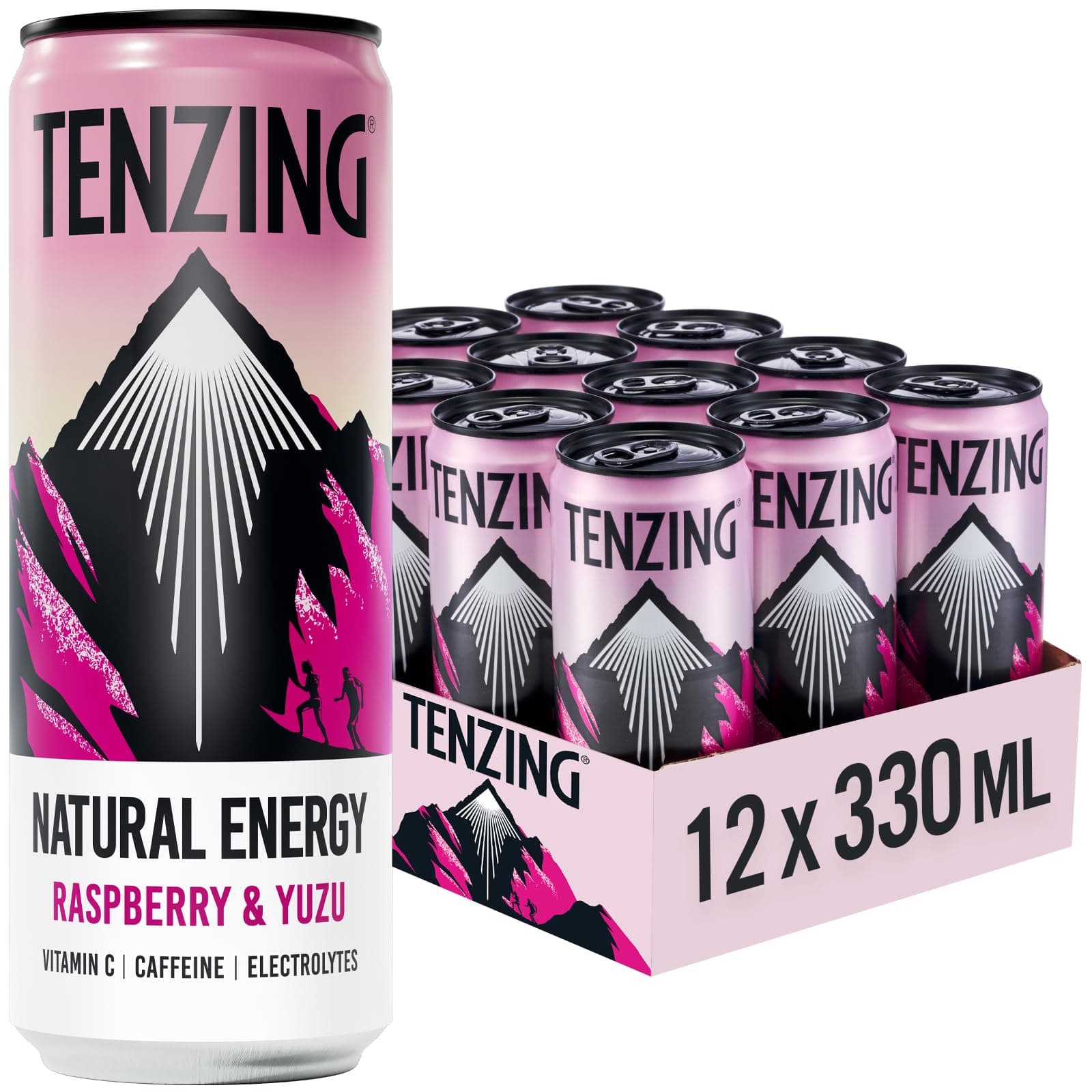 – TENZING Natural Energy Drink, Plant Based, Vegan, & Gluten Free Drink, Raspberry & Yuzu, 330ml (Pack of 12)