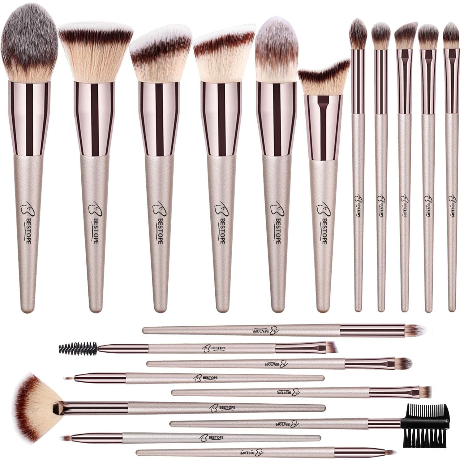 BESTOPE 20PCs Champagne Gold Makeup Brushes