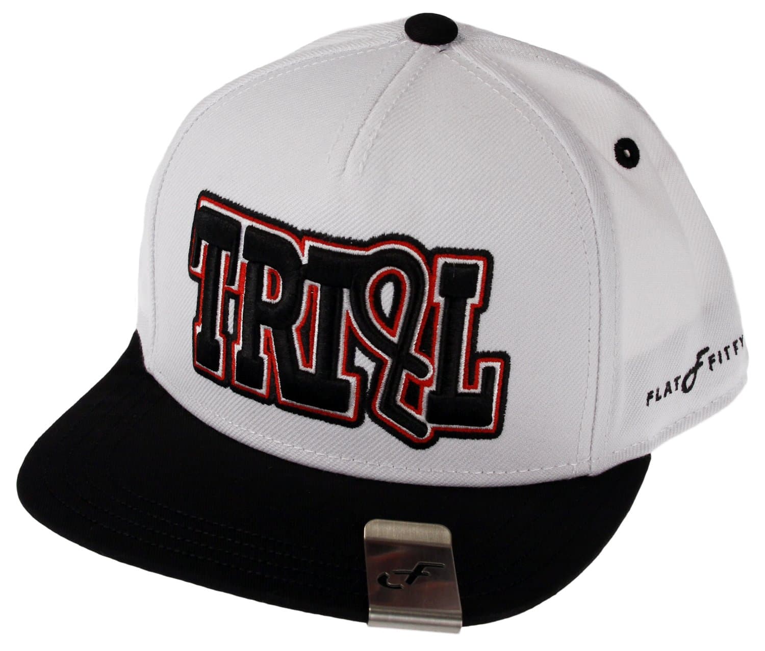 Flat Fitty Trill Snapback Cap (OSFA, White/Black)