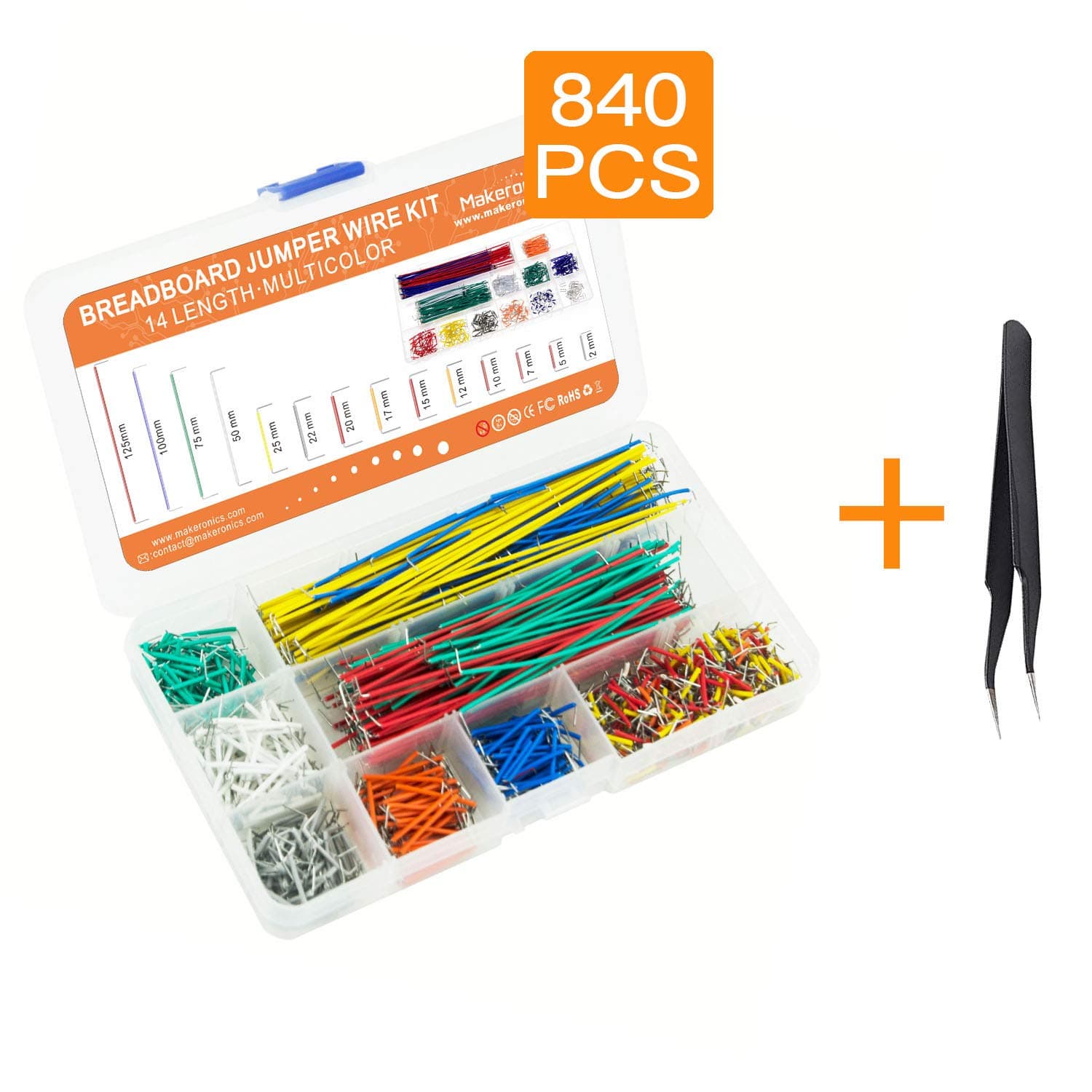 840 Pieces Jumper Wire Kit with 14 Lengths for Breadboard Prototyping Solder Circuits | Electronics Experiment | Arduino or Raspberry Pi or Jetson Nano | Storage Box