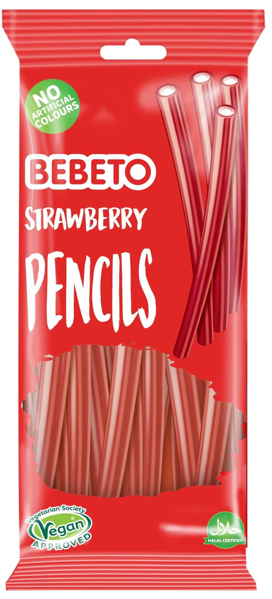 BebetoStrawberry Pencils, Chewy Fruity Gummy Pencil Sweets, Single Pack, 160g, White