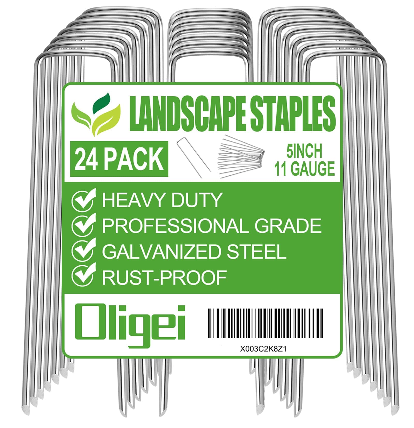 Oligei 24 Pack Garden Stakes, U-Shaped Tent Stakes, Galvanized Landscape Staples, Ground Stakes, for Landscaping Securing Weed Barrier Fabric, Irrigation Tubing, Holding Fence, Tarpaulin