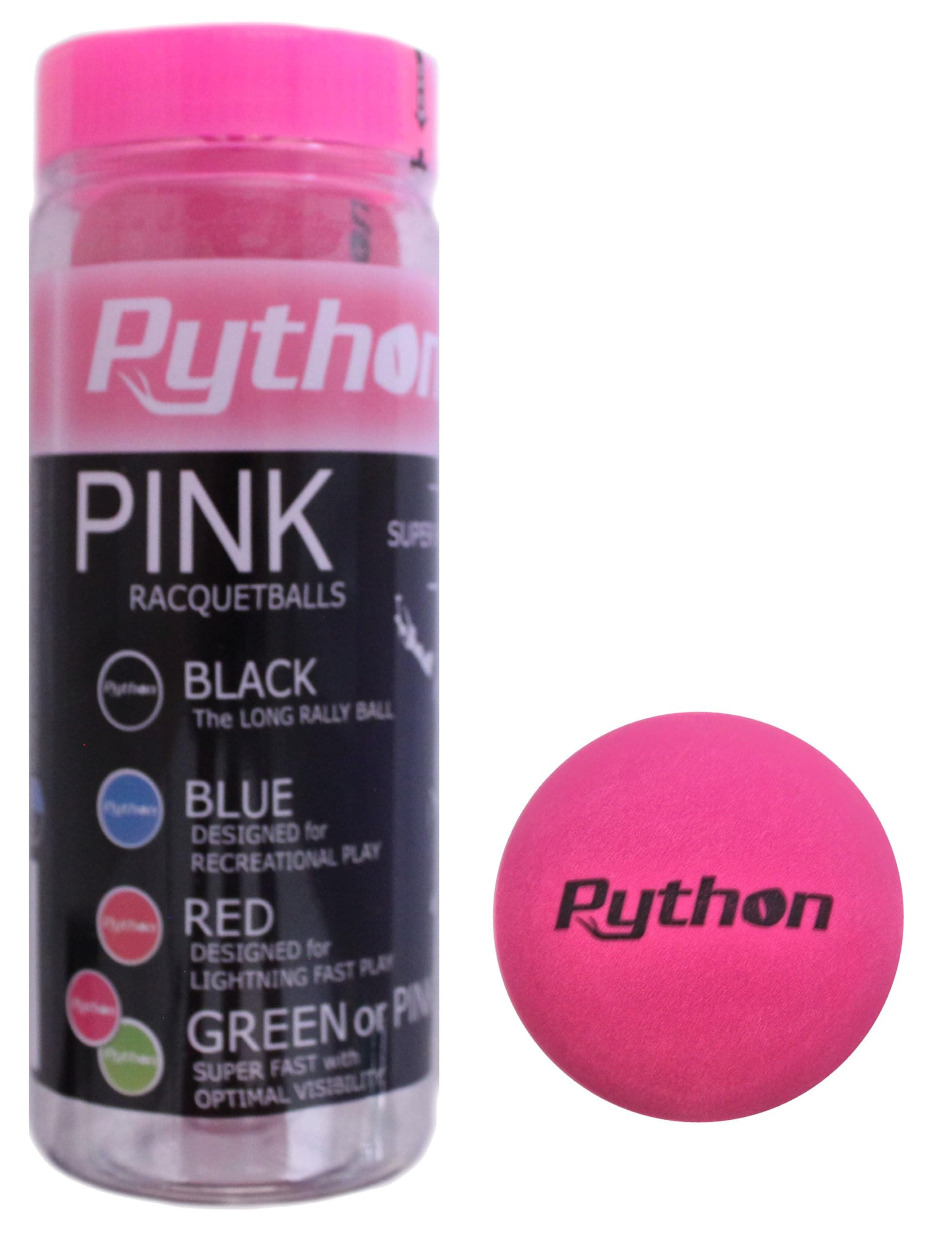 Python (Pink) Racquetballs (Super Fast w/Optimal Visibility)