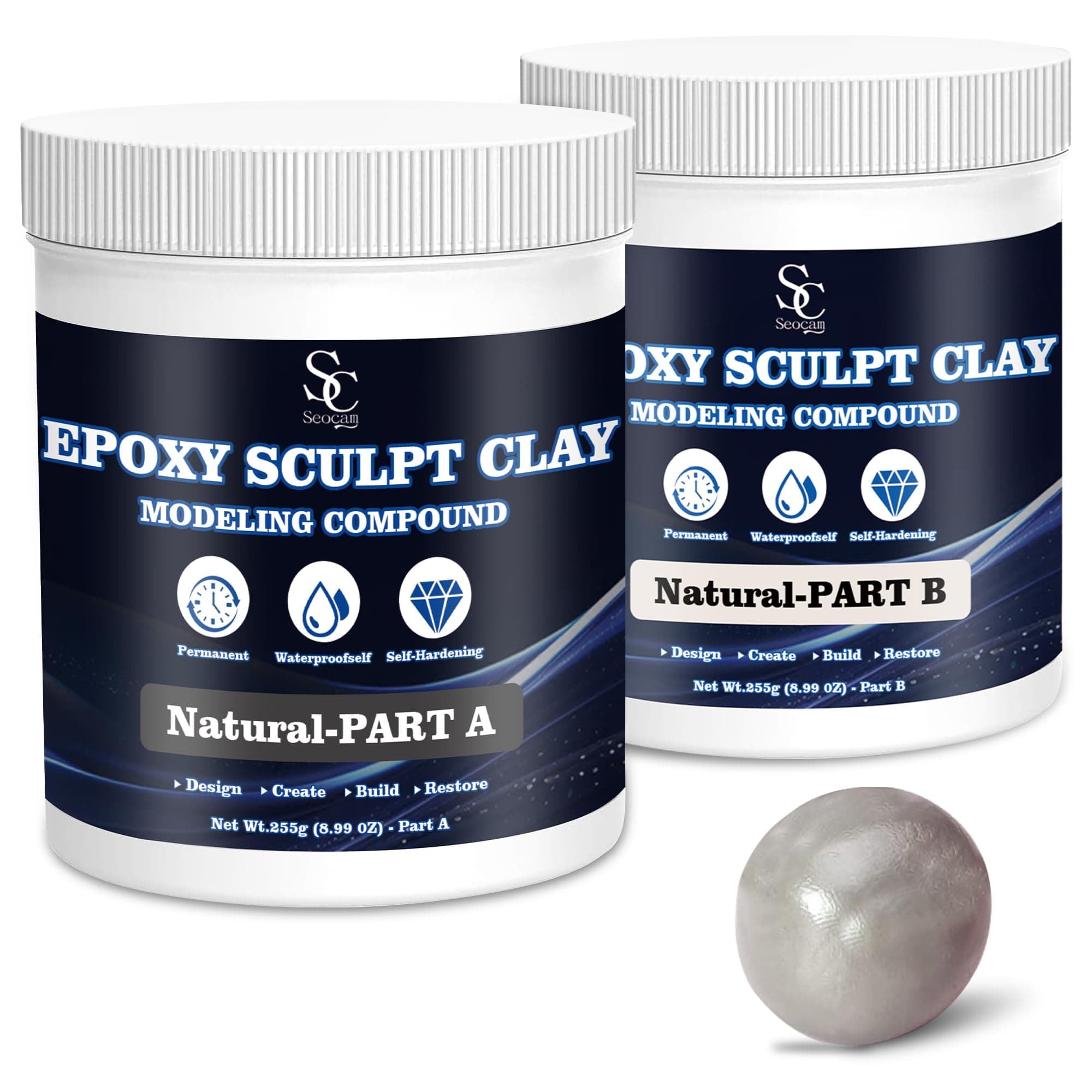Epoxy Putty Sculpt Clay, 2 Part A & B for Sculpting, Modeling, Building, and Repairing, 1 Pound, Natural