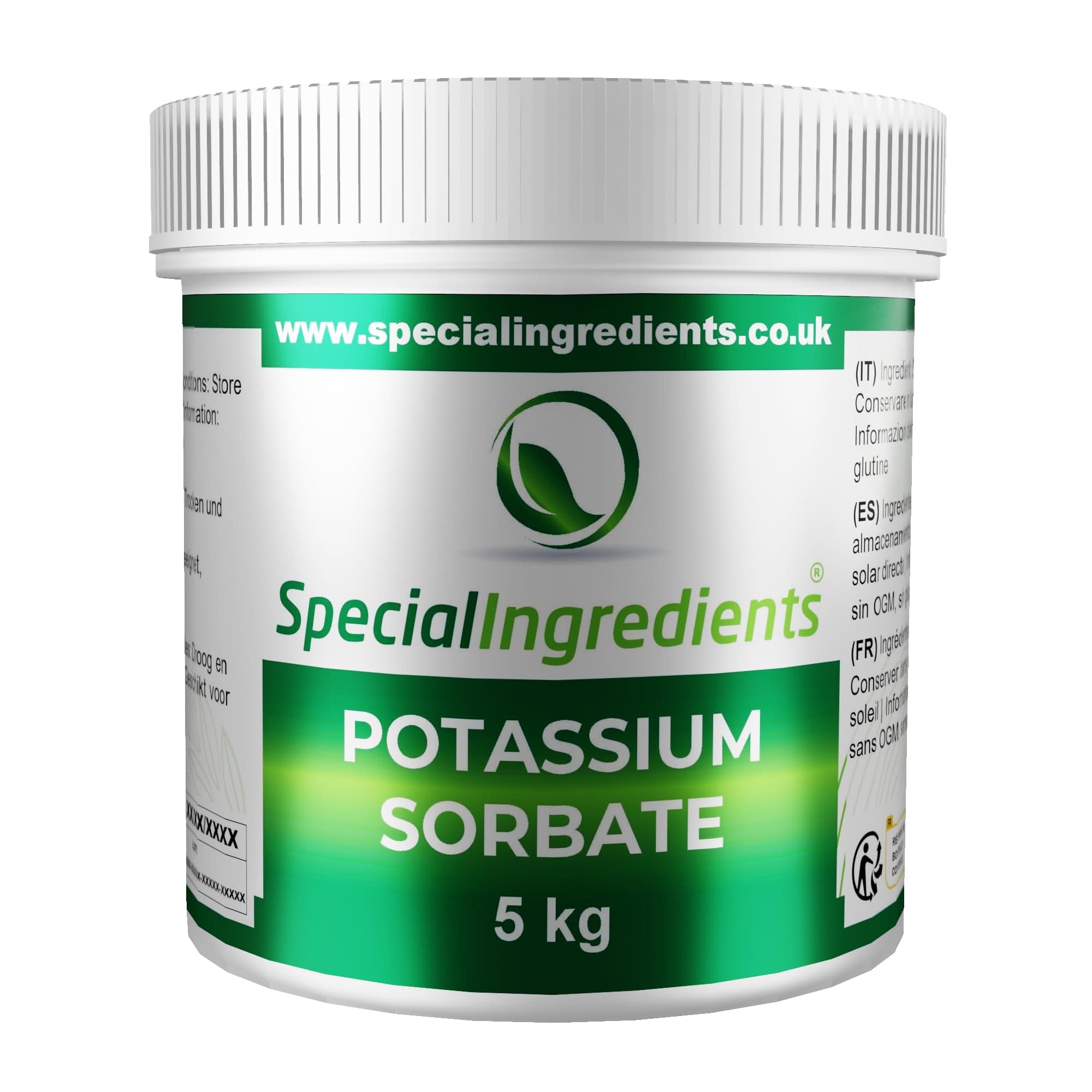 Special Ingredients Potassium Sorbate (Mould Inhibitor) 5kg Premium Quality, Non-GMO, Gluten Free – Recyclable Container