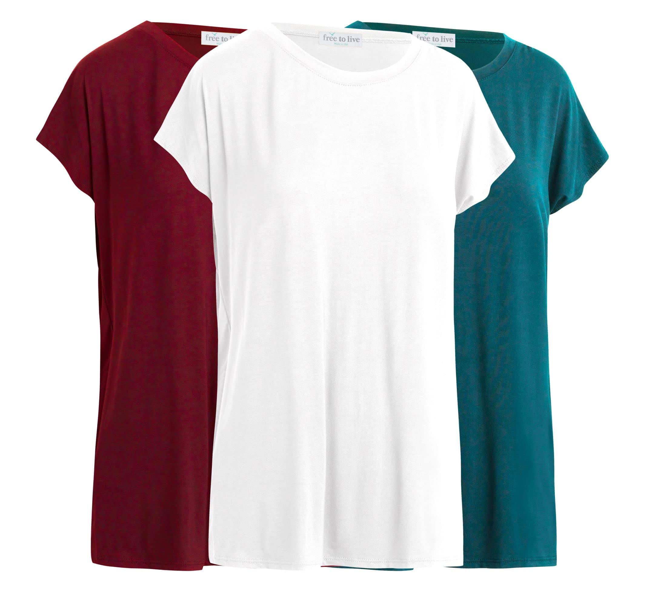 Free to Live3 Pack Extra Long Tshirts for Women Tunic Tops to Wear with Leggings Short Sleeve Tee Workout T Shirts Loose Fit