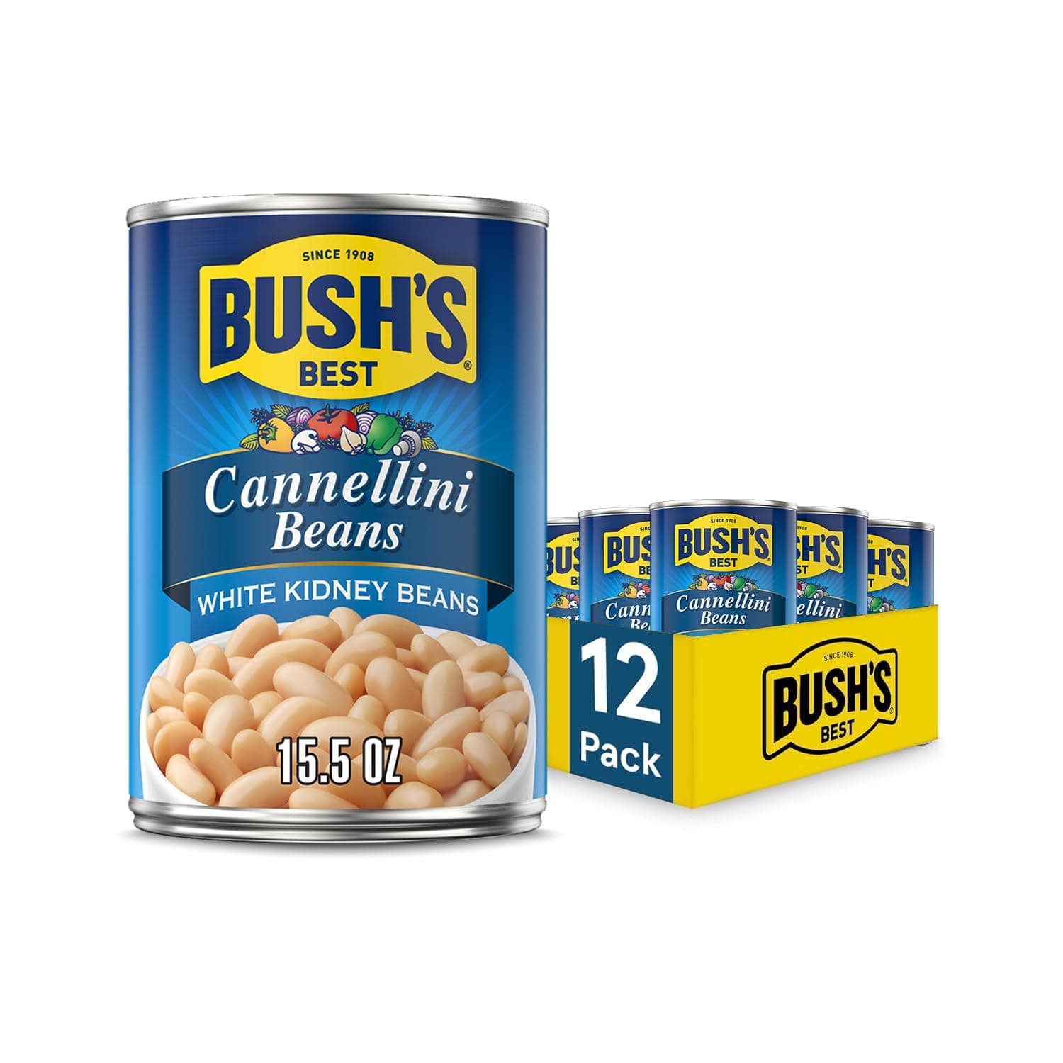 15.5 oz Canned Cannellini Beans, Source of Plant Based Protein and Fiber, Low Fat, Gluten Free, (Pack of 12)