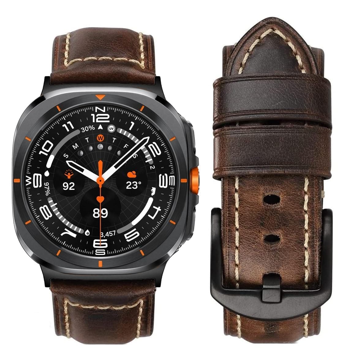 Leather Band Compatible with Samsung Galaxy Watch Ultra 47mm (2025/2024), Vintage Genuine Leather Wristband Replacement Band