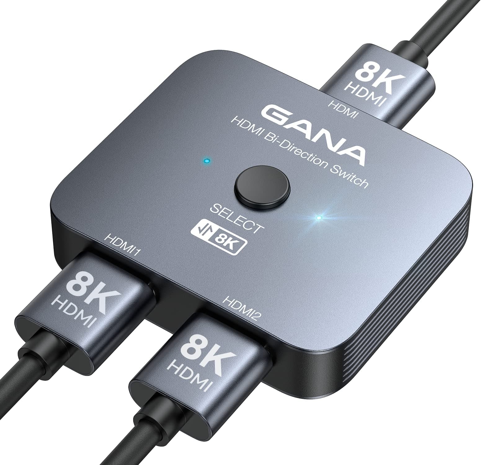 GANA HDMI Switch 8K@60Hz 4K@120Hz 2 in 1 Out/1 in 2 Out Aluminum, HDR Dolby Vision Atmos VRR ALLM HDMI2.1 High-Speed 48Gbps for PS5/PS4, Xbox, Apple TV, Blu-ray Player