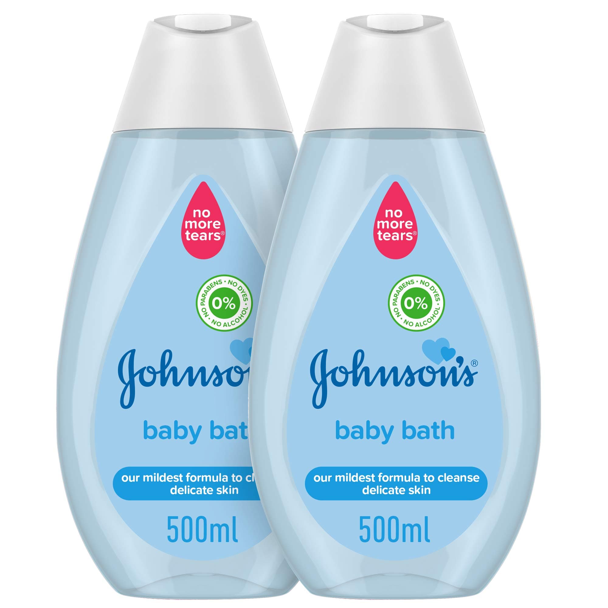 Johnson's Baby Bath, Gentle Cleansing and Moisturising Formula for Soft, Healthy Skin, 500ml, Pack of 2, Paediatrician-Tested, Dermatologically Approved, No More Tears, Fragrance-Free