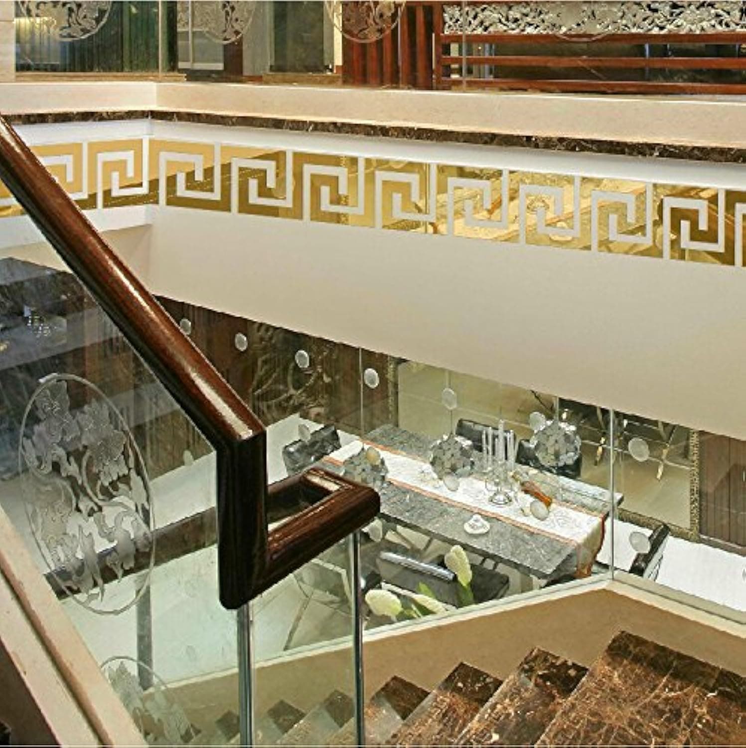 Mirror Border, ITTA X-Large 25 pcs x 15x15cm DIY 3D Acrylic Maze Pattern Border Ceiling Stickers Mirror Effect Wall Decor Home Art Mural Wedding Room Hotel Decal (Gold)