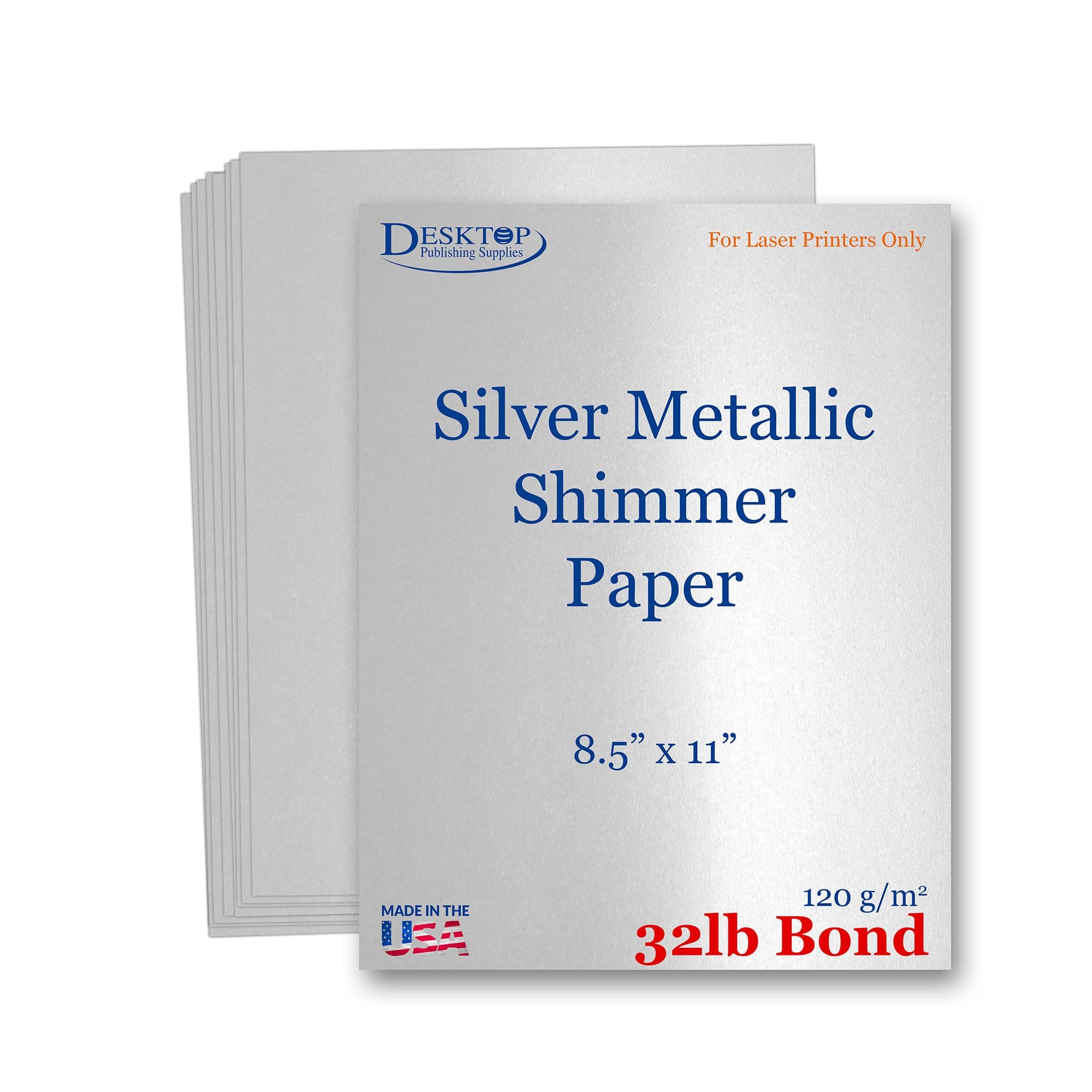 40 Sheets Silver Metallic Shimmer Paper - 8.5 x 11 Inch - 32lb Bond Double-Sided Laser Printer Paper - For Invitations, Menu's, Crafts