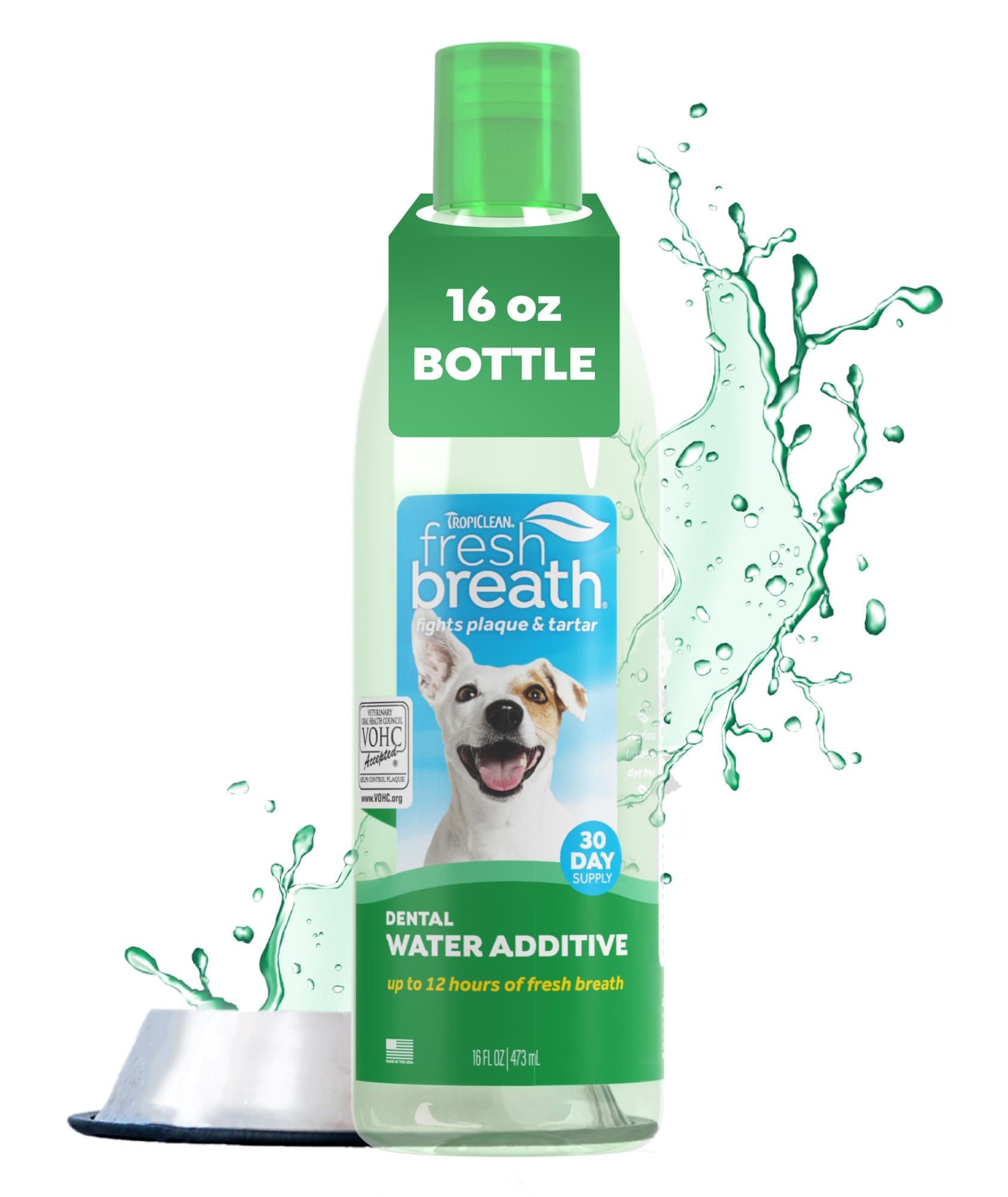 TropiClean Fresh Breath Dog Teeth Cleaning – Dental Care for Bad - Freshener Water Additive Mouthwash Helps Remove Plaque Off Dogs Teeth, Original, 473ml