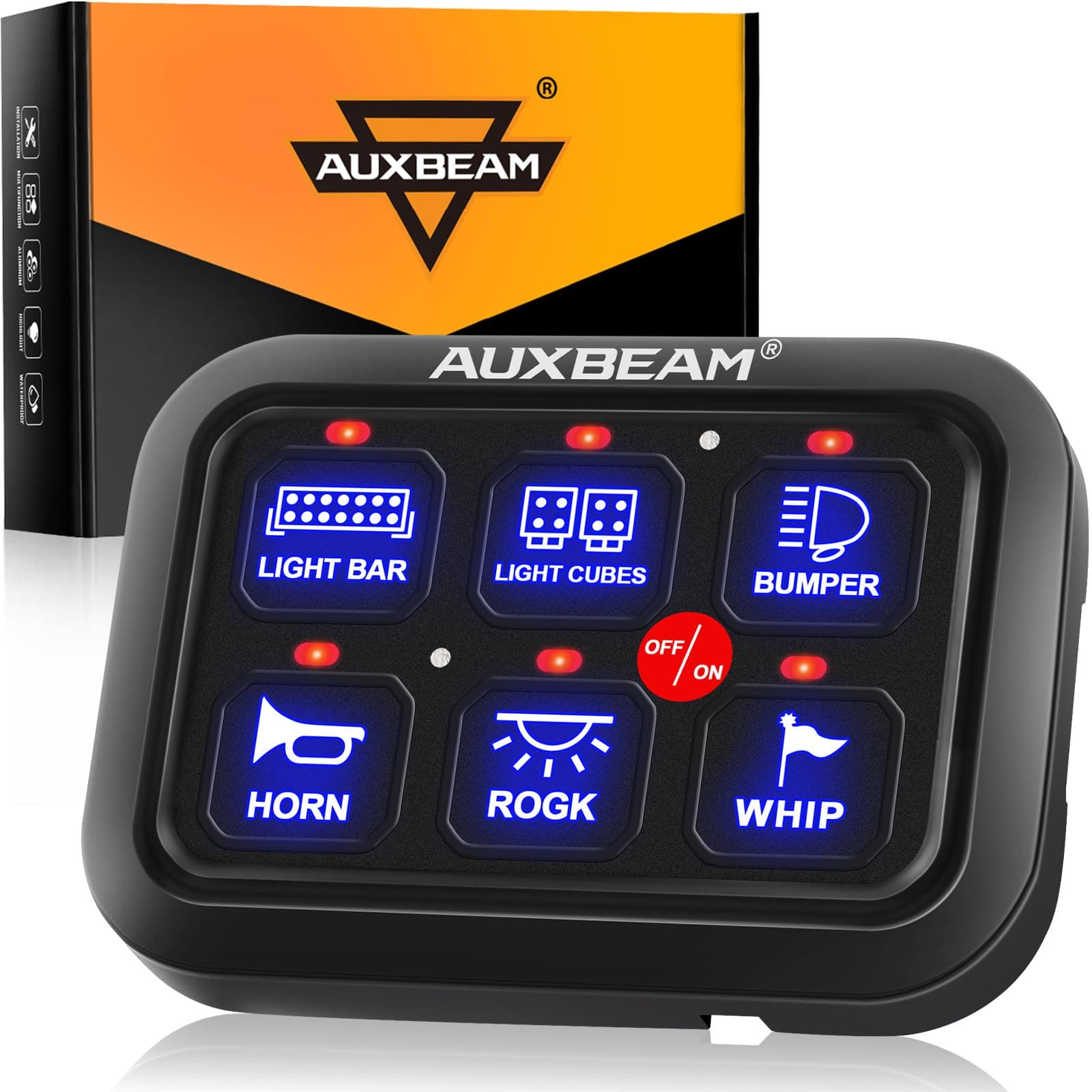 - Auxbeam 6 Gang Switch Panel BC60 Universal Circuit Control Relay System Automatic Dimmable LED Switch Pod Touch Control Panel Switch Box for Car Truck Pickup Boat UTV SUV - Blue, 3 Years Warranty