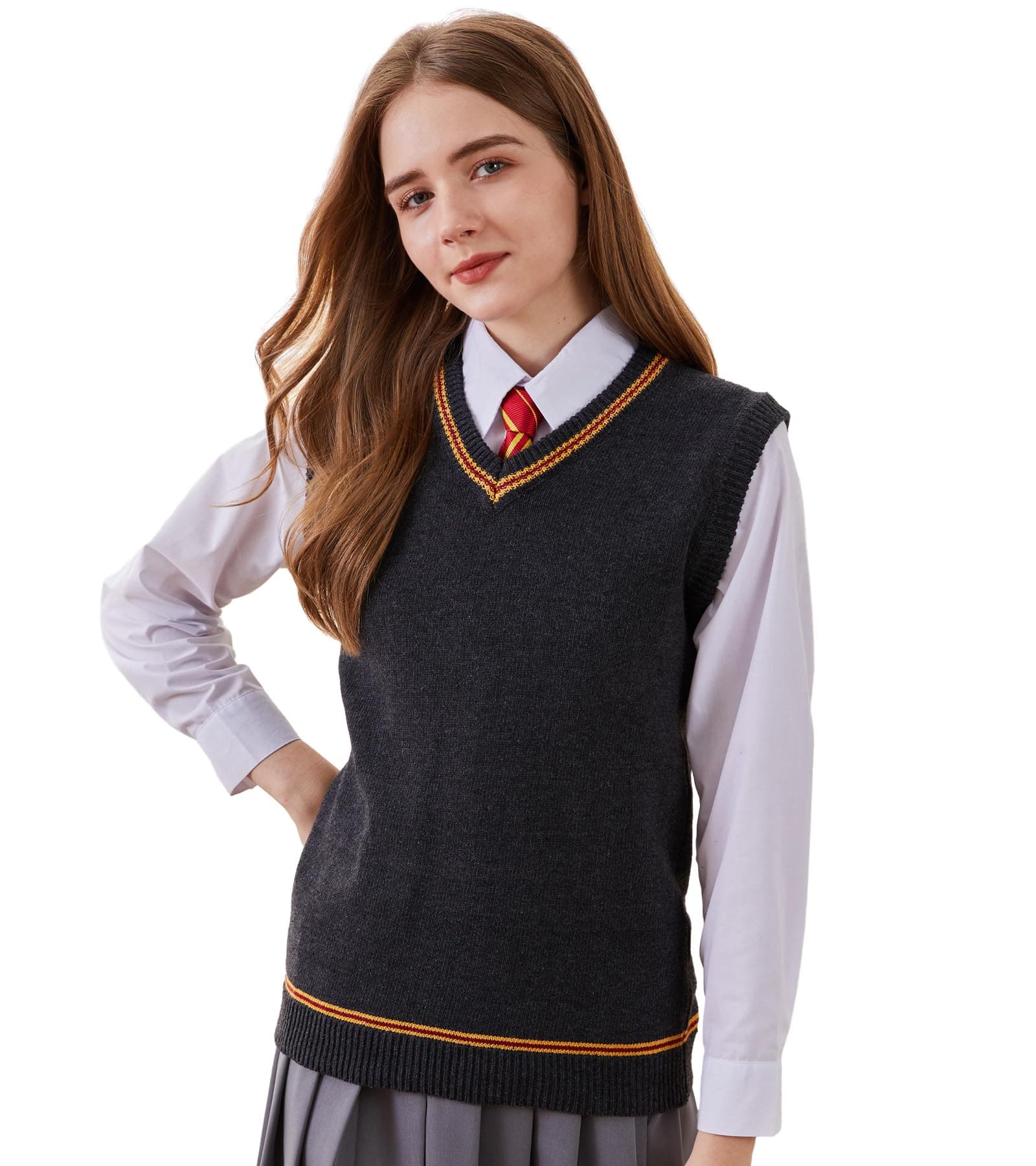 Sweater Vest Knit V-Neck Sleeveless Pullover Halloween Cosplay Costumes Cardigan Vest Waistcoat Unisex Fall Winter