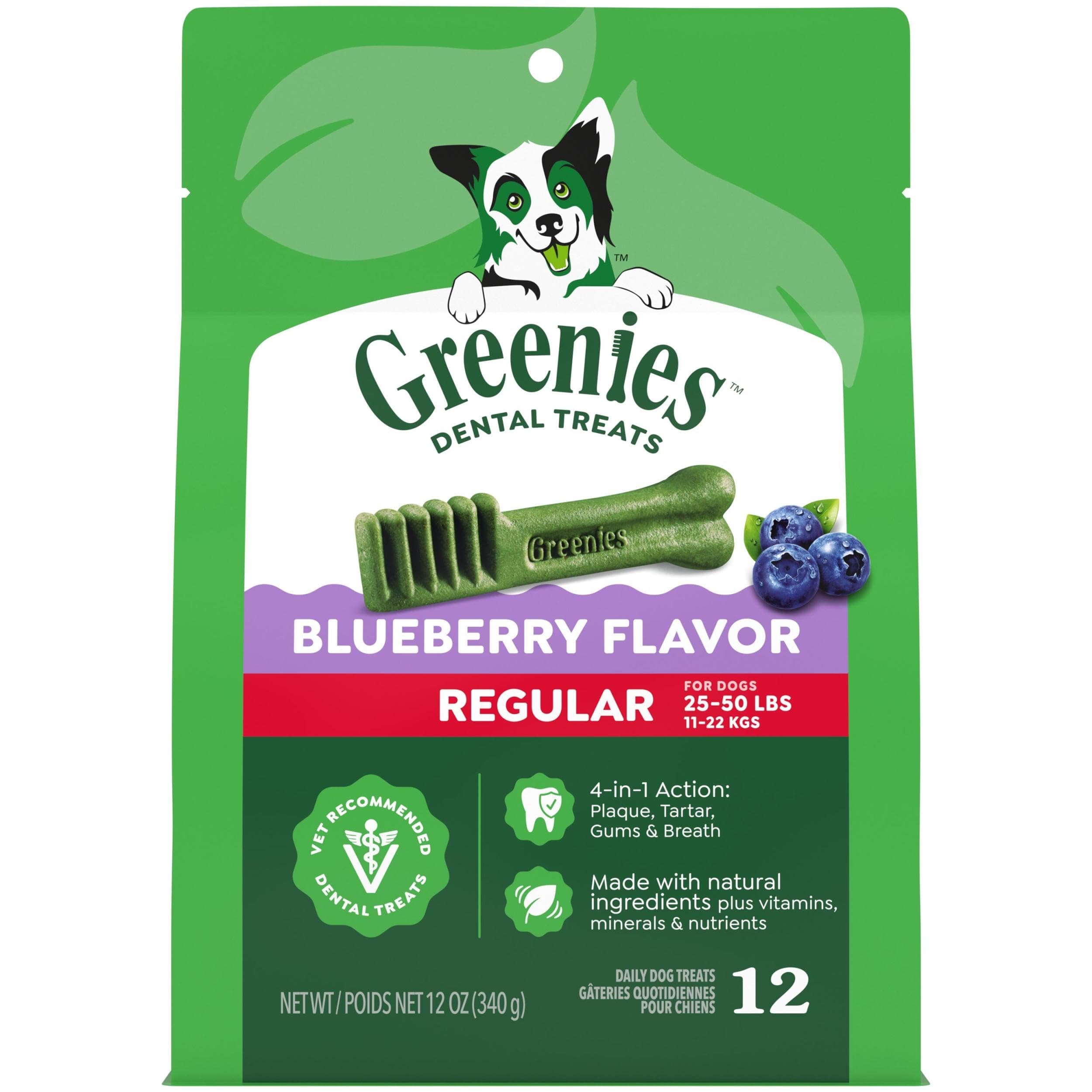 Regular Dental Dog Treats, Blueberry Flavor, 12 oz. Pack (12 Treats)