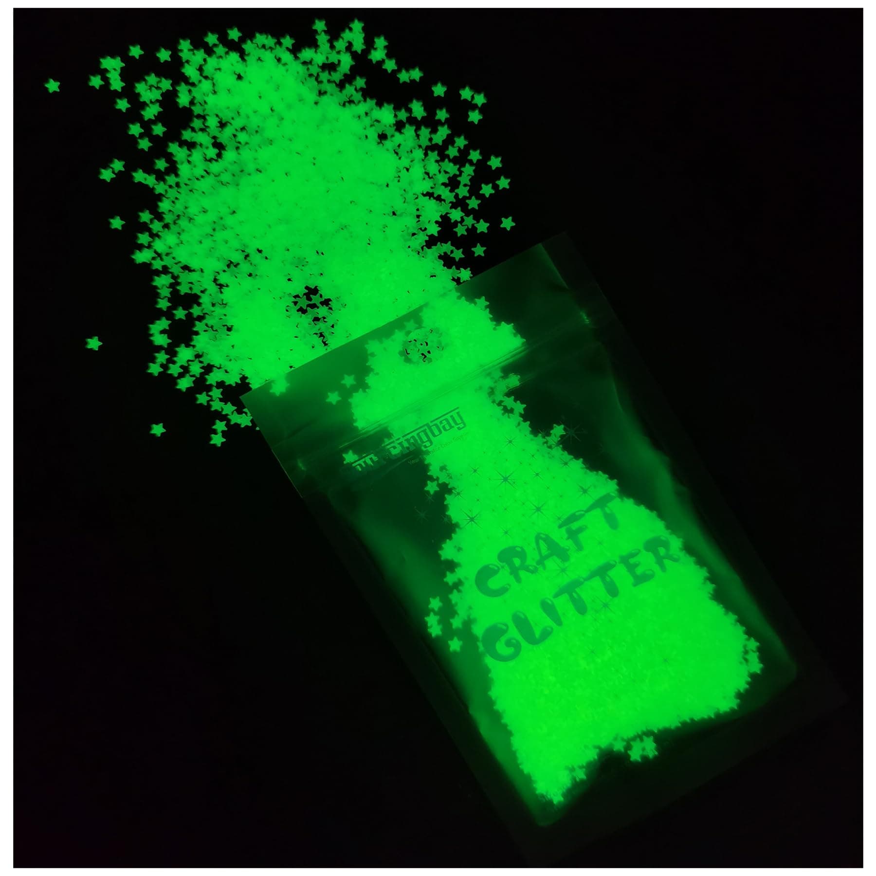 Glow in The Dark Stars Glitter - 3mm Green Star Luminous Sequins for Nail Art, Slime Supplies, Resin Craft, Parties, Home Décor - 10g (0.35oz)