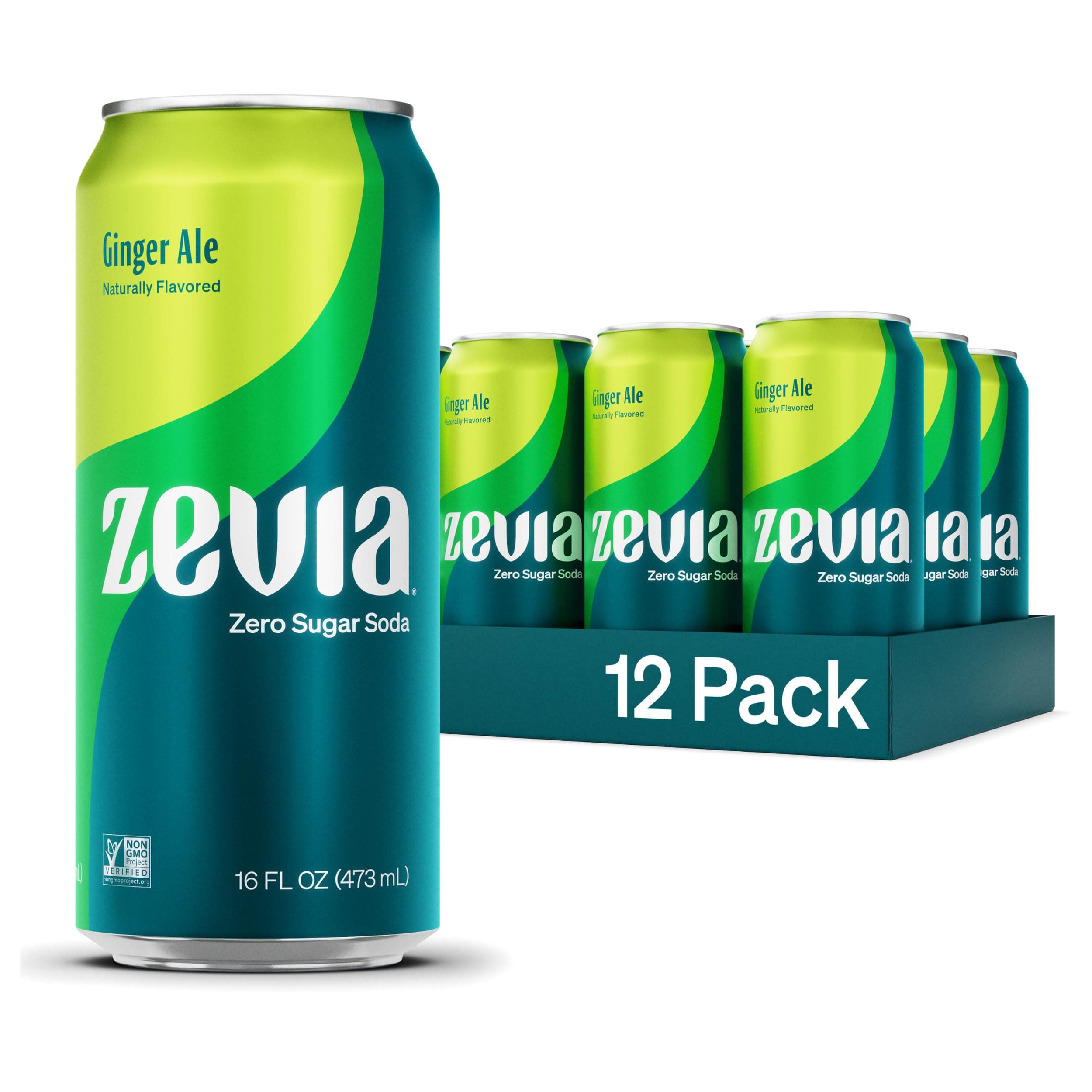 Zero Sugar Soda, Ginger Ale, 16 oz Cans (12-Pack) – Naturally Sweetened, Non-GMO Project Verified, Gluten-Free, Vegan