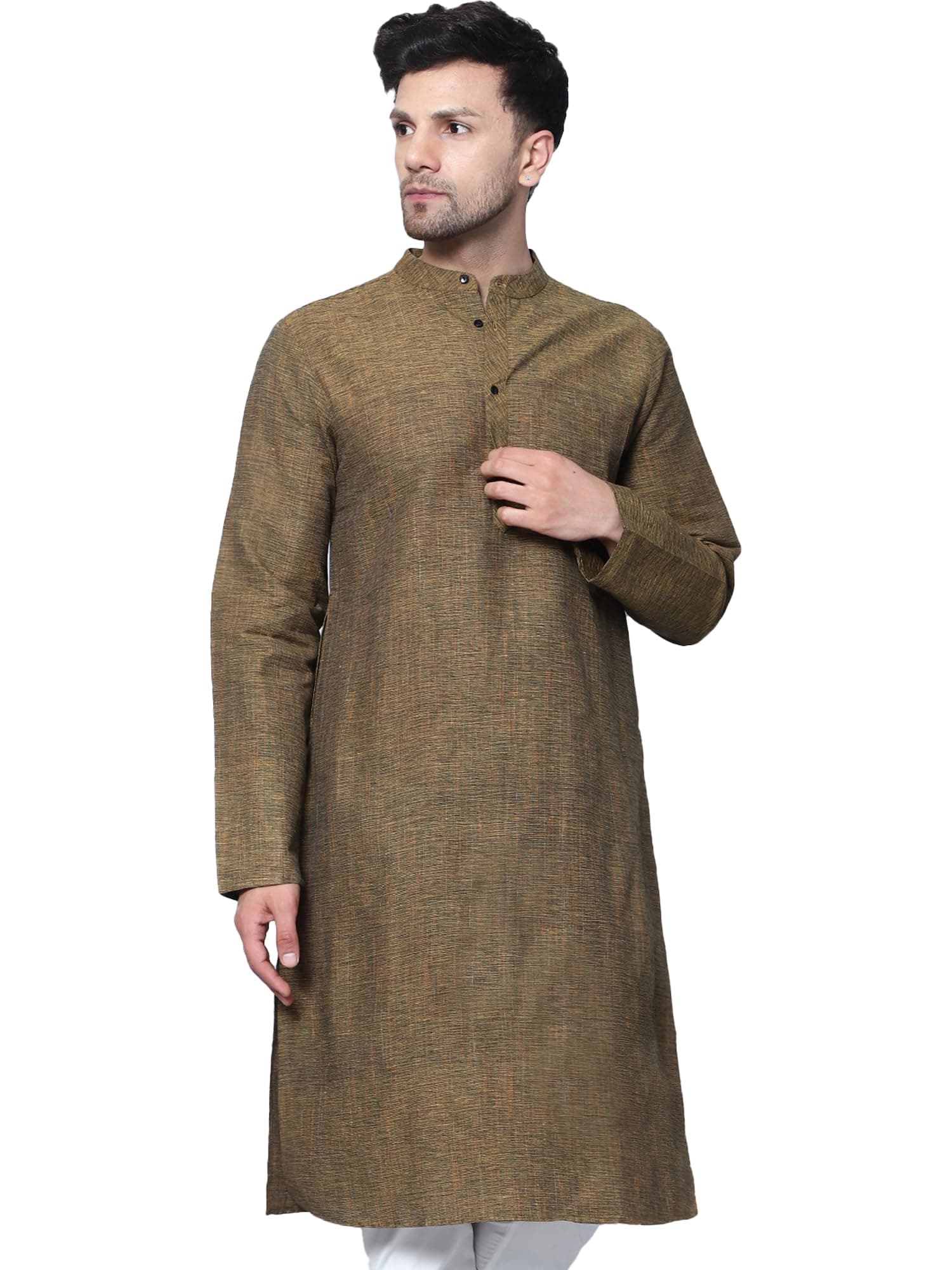 Latest Chikan Men's Cotton Regular Textured Long Kurta Full Sleeves - Casual Ethnic Wear�