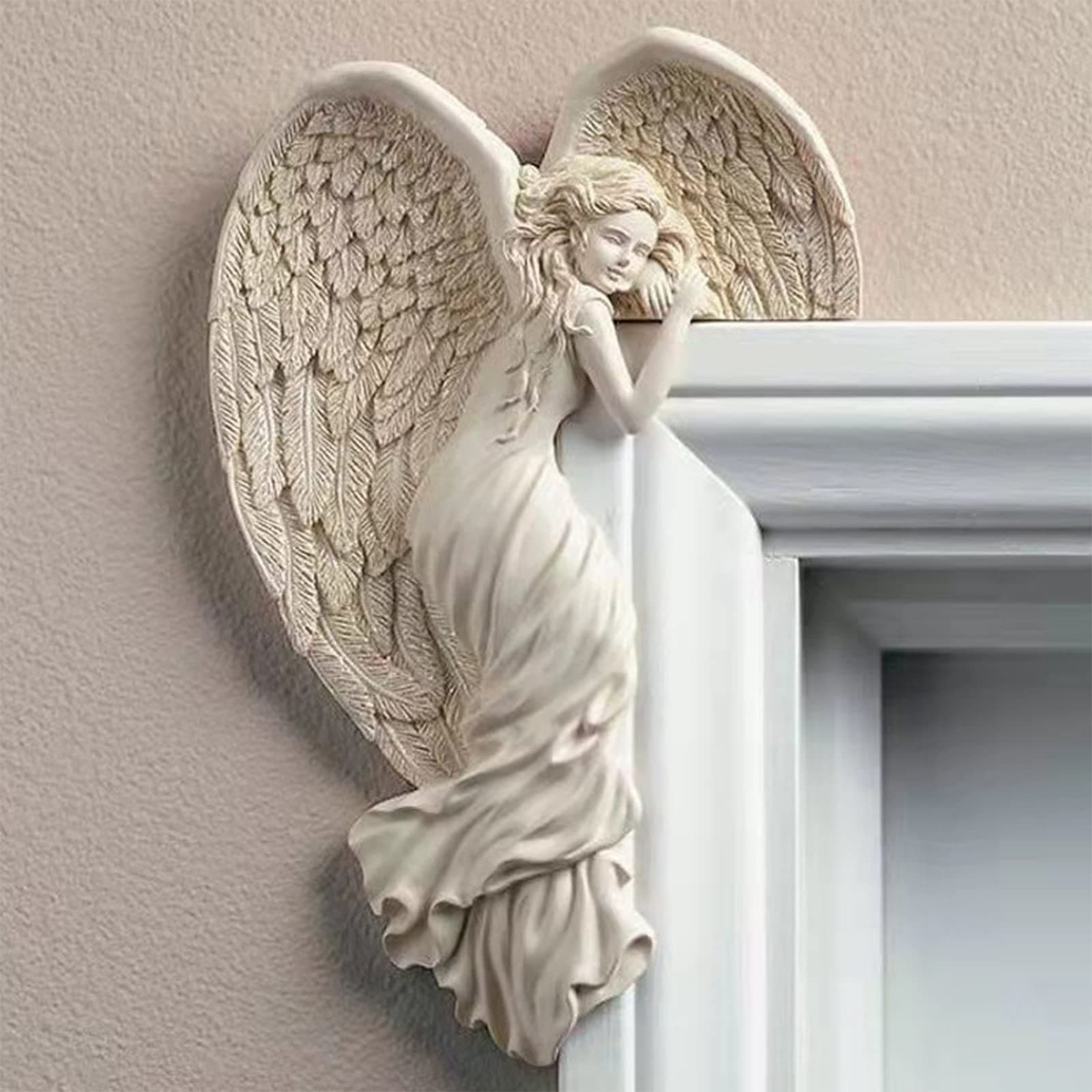 LOPJGHAngel Door Frame Decoration, Door Frame Angel Wing Sculpture, Corner Angel for Door Frame, Angel Door Wings Wall Decor, 3D Angel Statue Figurines Angel Wall Sculpture for Home (Left, One Size)