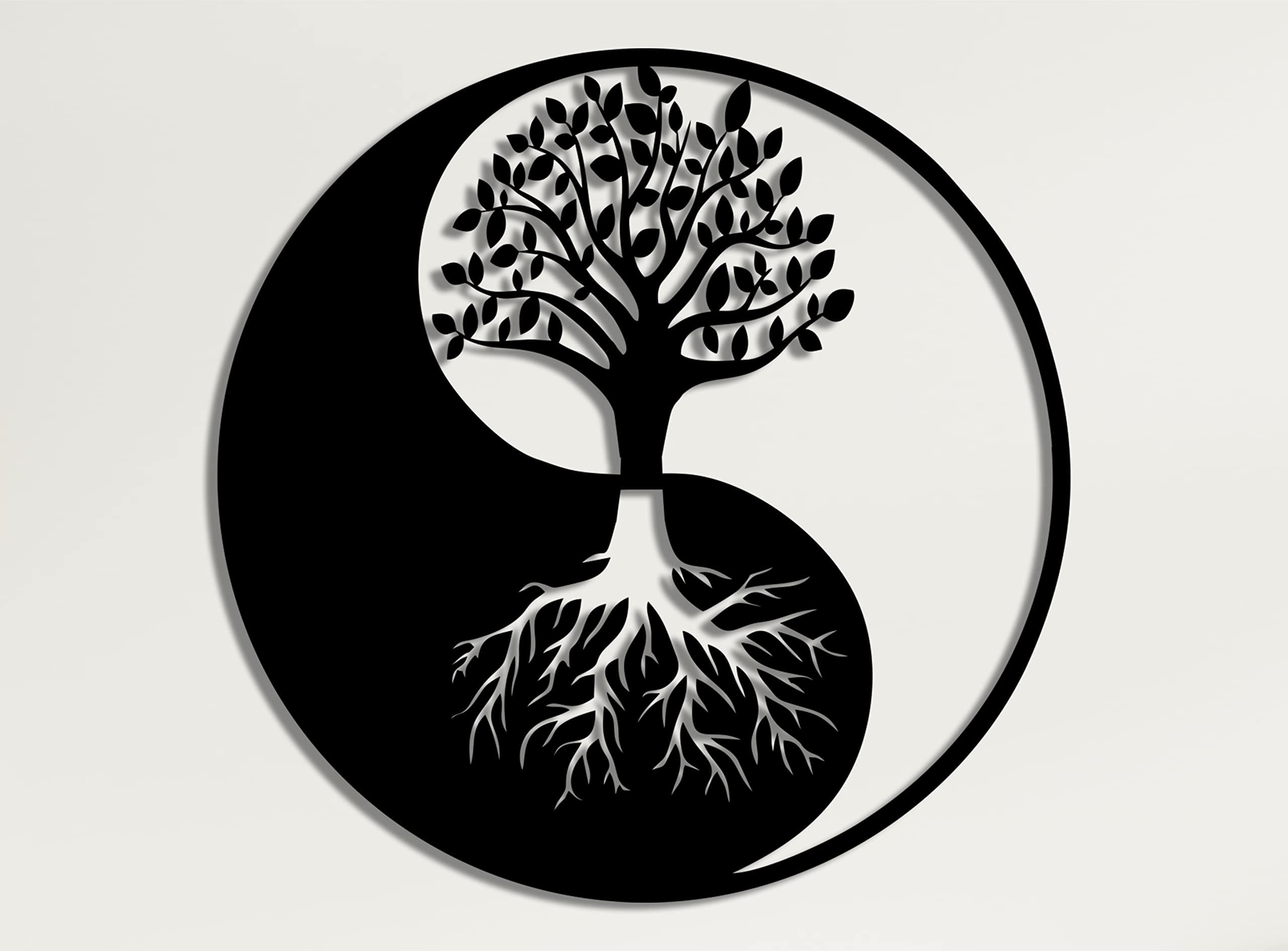 DEKADRON Metal Wall Art - Tree of Life, Yin Yang Decor, Interior Decoration (23" W x 23" H / 59x59 cm)