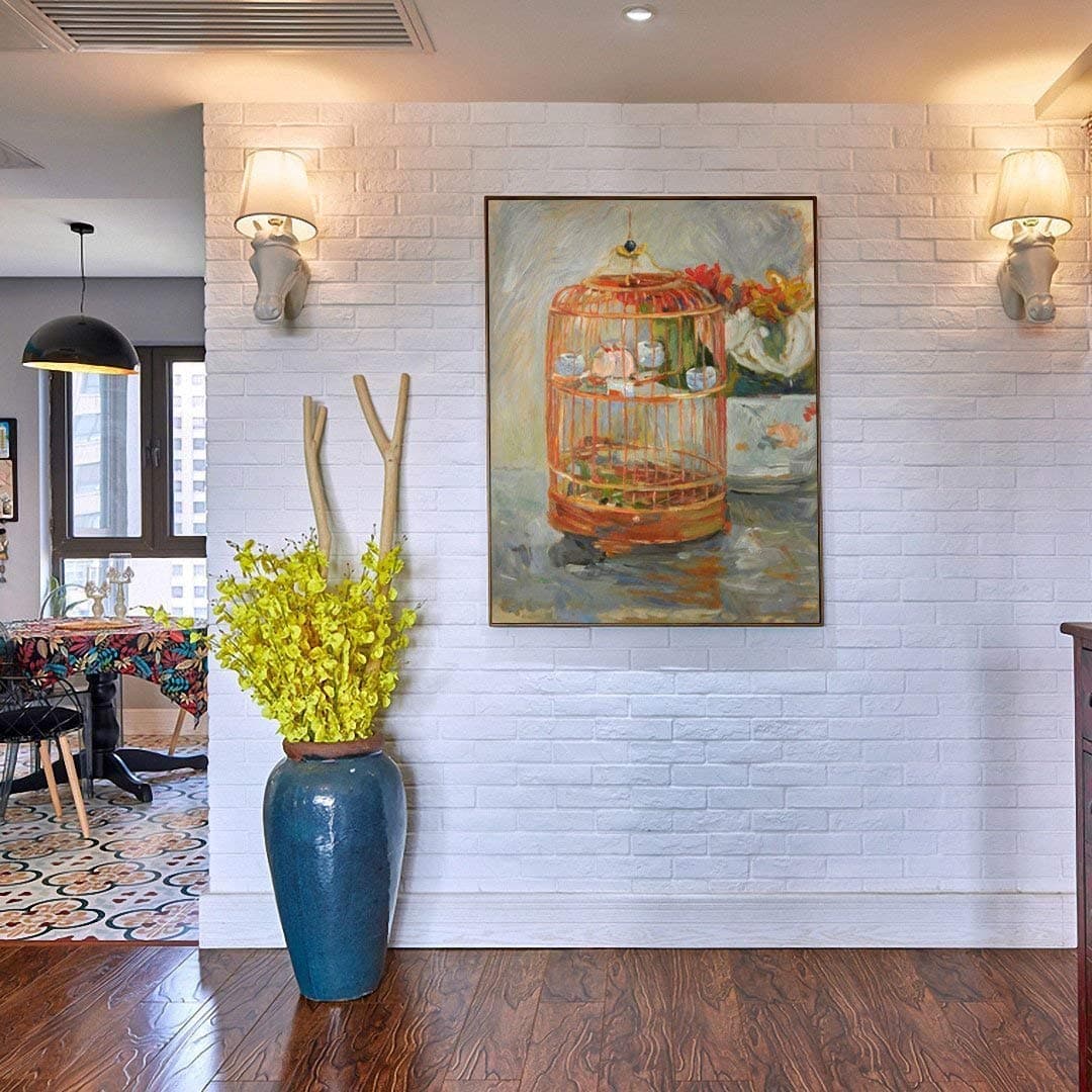 The Cage - Berthe Morisot high quality hand-painted oil painting reproduction,birdcage,bowl of flowers,balcony wall art,terrace decoration,classic home decor