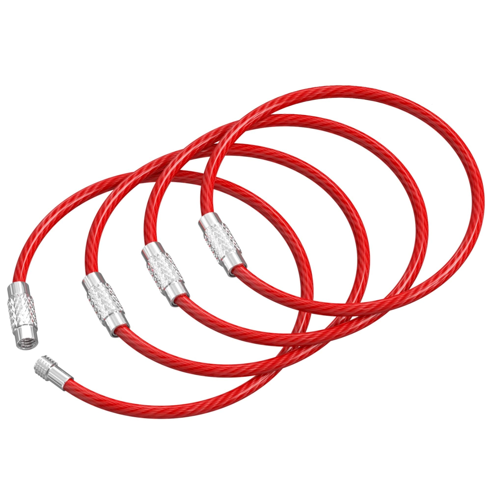 Silipac Stainless Steel Wire Keychain Cable, Big Key Holder 6.3" (16 cm) 2mm – Car Keyring, Luggage Tag, Carabiner – 4 Pack