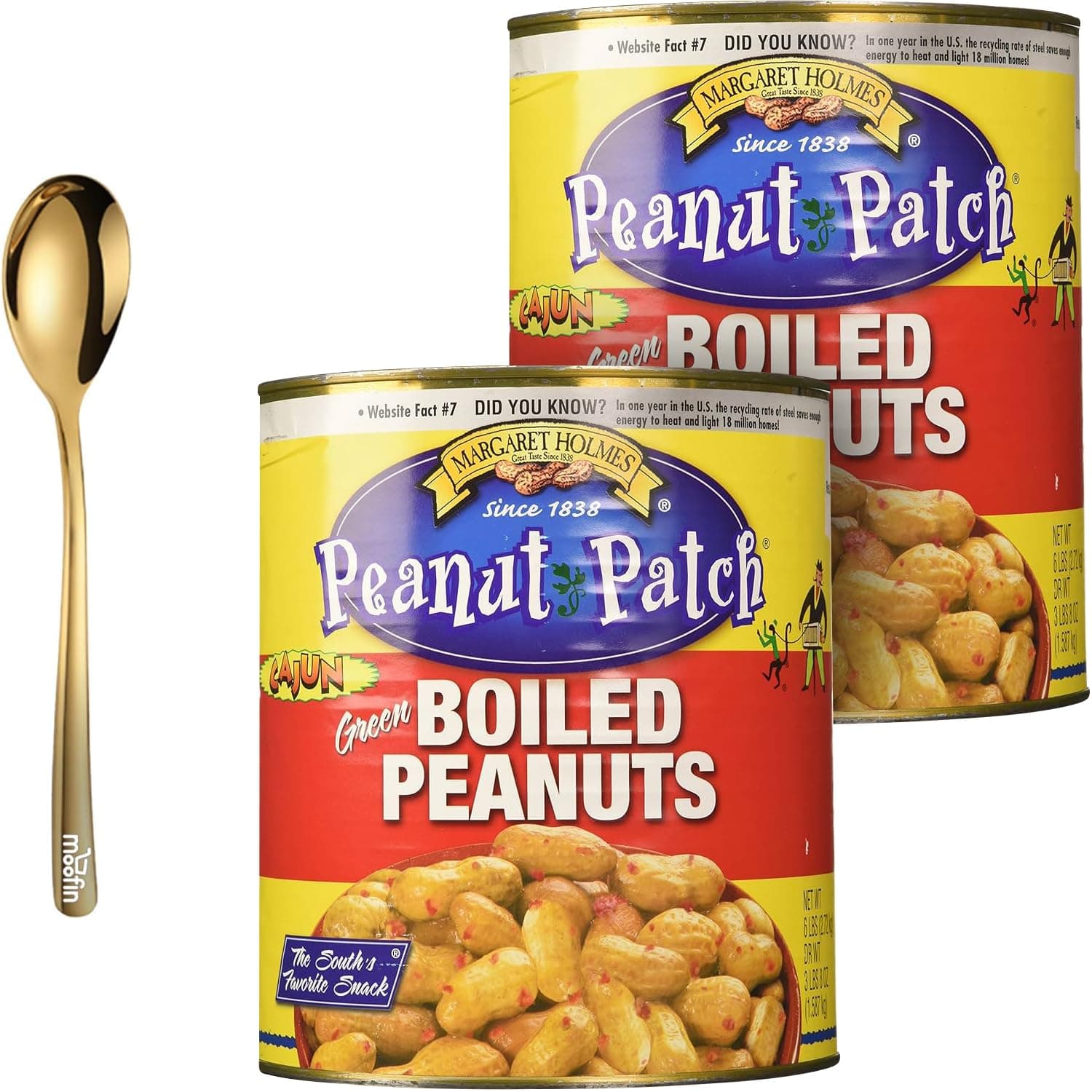 moofinMargaret Holmes Boiled Peanuts Green, 6lb - Flavorful Cajun Style Peanuts Bundled with Golden SS Spoon, Ideal for Snacking & Sharing, Perfect for Family Gatherings & Parties [Pack of 2]