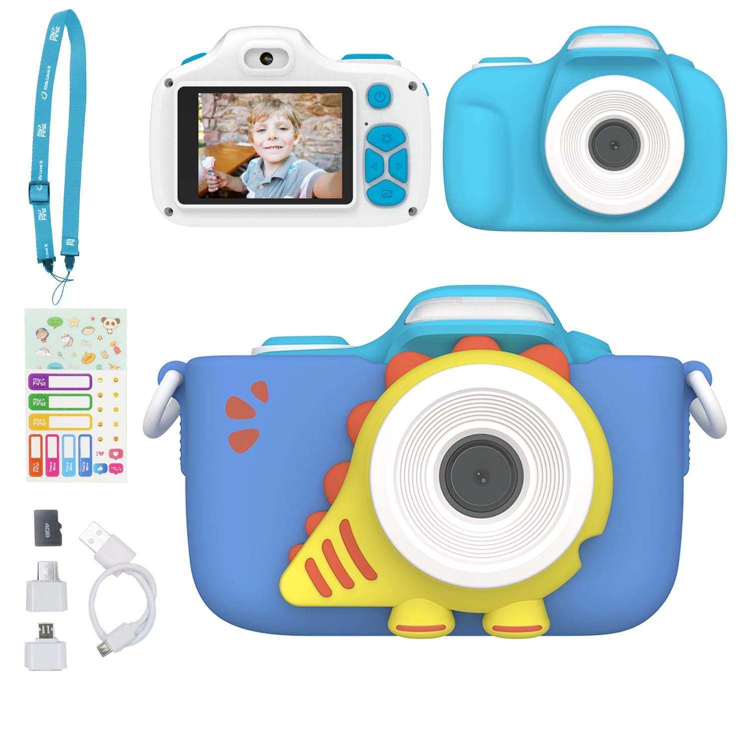 myFirst Camera 3 - Kids Digital Camera, Video Camera for Toddlers, 16MP, 1080HD Video, MicroSD Card, with Selfie & Macro Lens, LED Flash, Neck Lanyard, for Kids 3-12 (Blue)