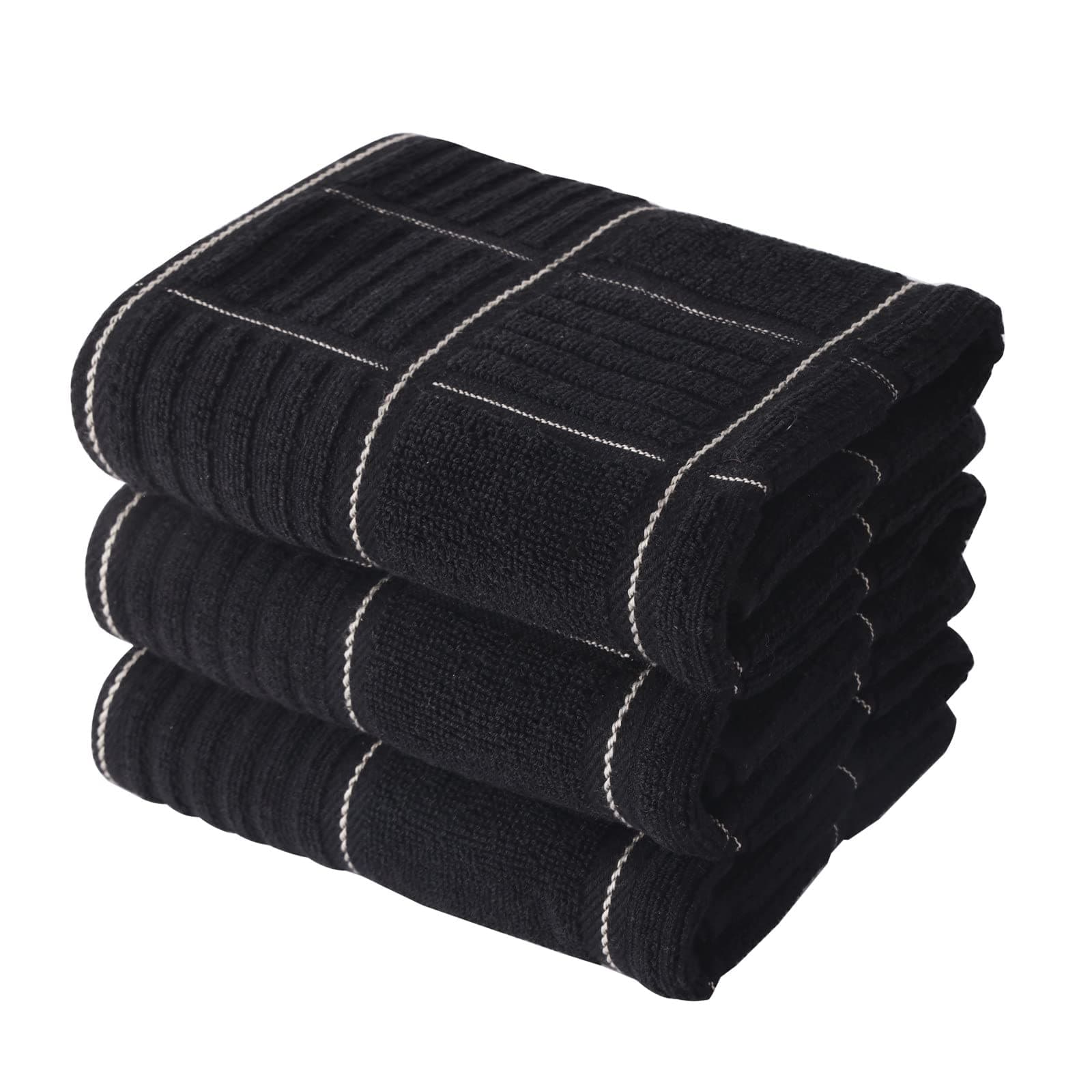 100% Cotton Black Kitchen Towels, Absorbent Dish Towels with Hanging Loop, Soft Kitchen Hand Towels for Washing, Drying Dishes