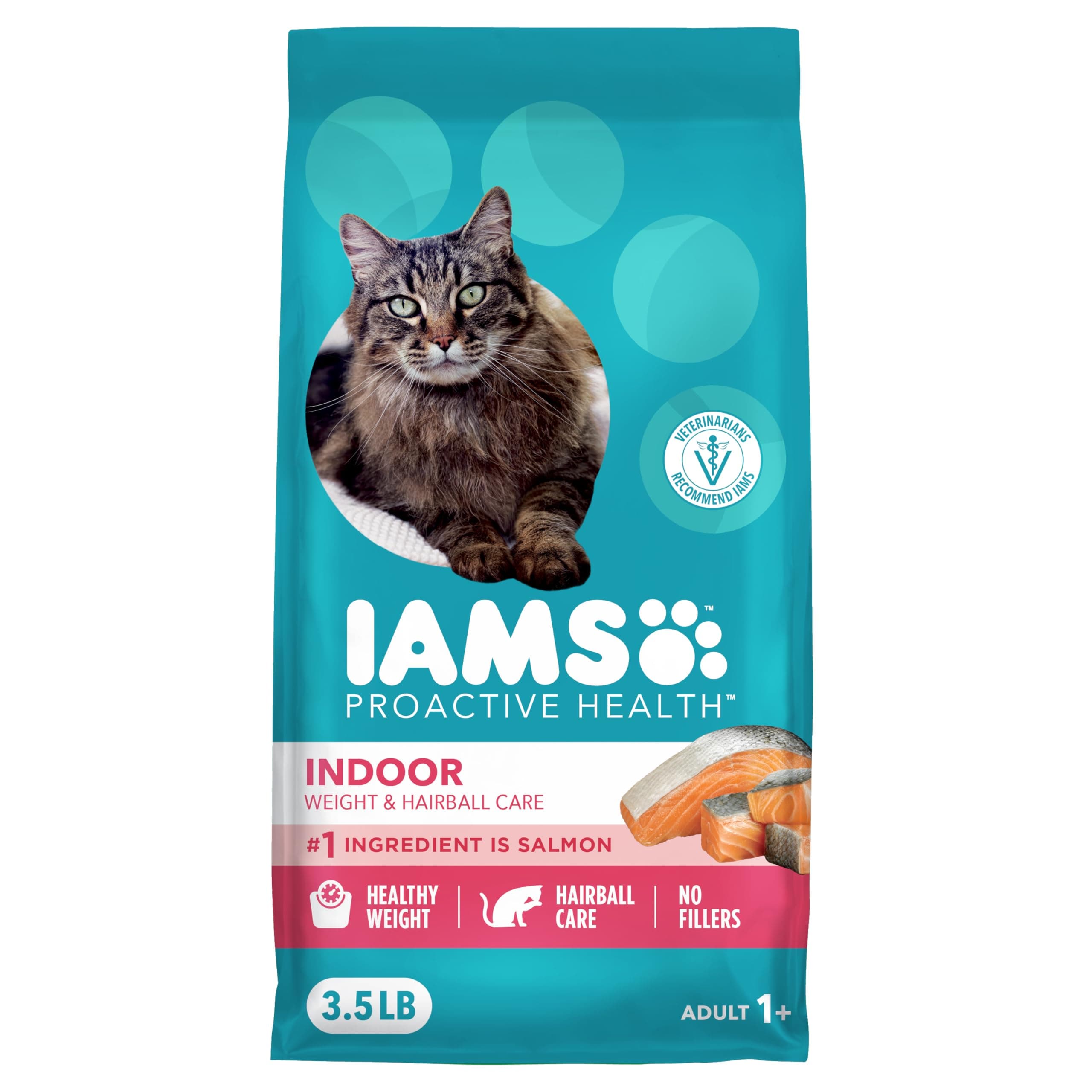 IAMS Proactive Health Dry Cat Food, Indoor Weight and Hairball Care Cat Food Dry Recipe, with Salmon, 3.5 lb. Bag