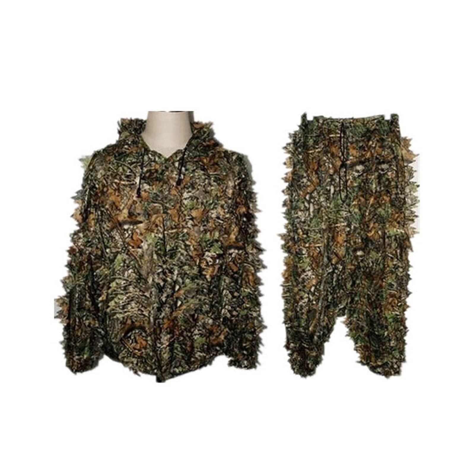 TGW-DLDO Camouflage Ghillie Suit Youth Teen Kids 3D Hunting Leafy Camo Woodland Ghillie Suit for Men, 3D Lightweight Hooded Camouflage Ghillie Breathable Hunting Suit