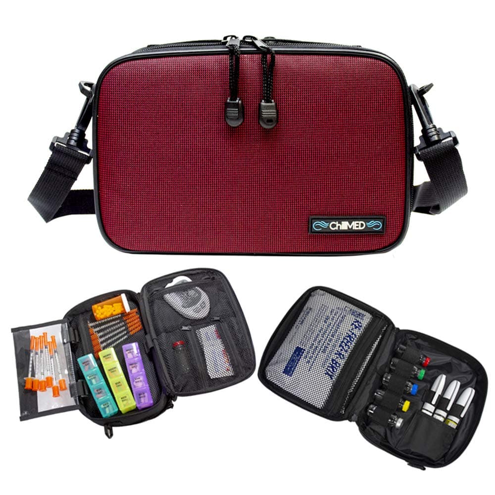 Elite Diabetes Weekly Travel Organizer - Supply Kit | Insulin and Medication Travel Cooler Bag with Reusable Ice Pack - Up to 14 Hours of Cooling Time - Red