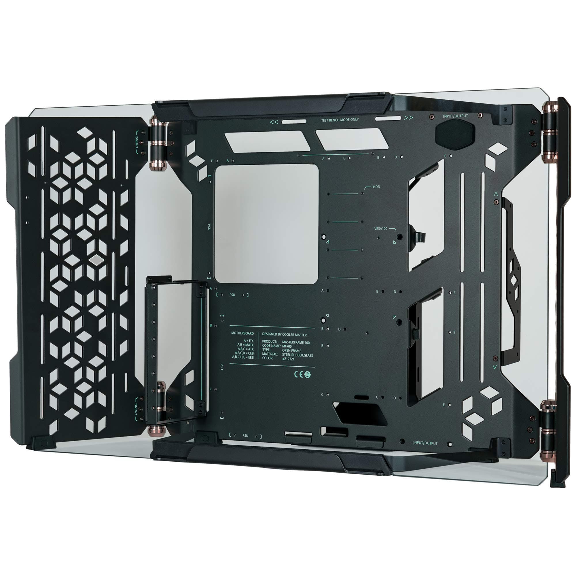 Cooler Master MasterFrame 700 Customizable Open-Air Frame ATX Case, Panoramic Tempered Glass, Premium Variable Friction Hinges, Built-In VESA Mount, Test Bench Mode
