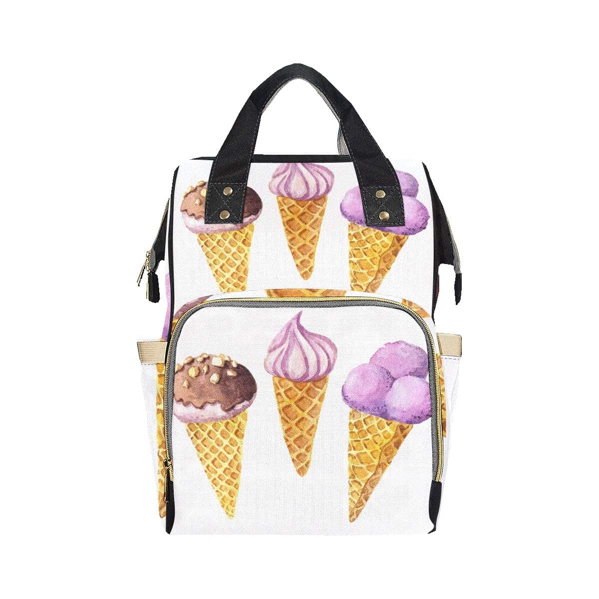 Carton Ice Cream Cones Travel Nappy Bag Mom Dad Changing Large Capacity Multi-Function Personalized Diaper Bag Backpack for Baby Girl Boy