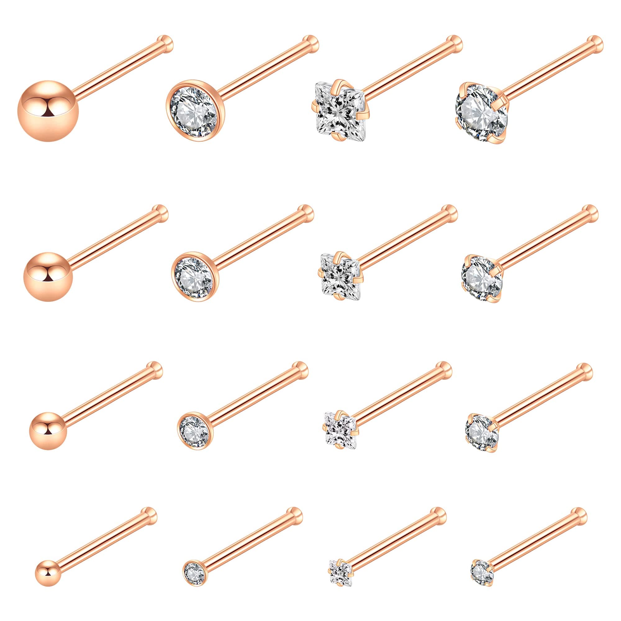 Monily16pcs 20g Stainless Steel Nose Stud for Women 20g Nose Ring Surgical Steel for Men Body Piercing Jewelry