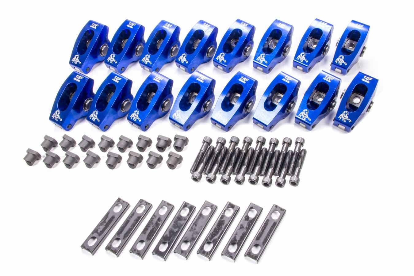 Scorpion Performance1021 1.6 Ratio Pedestal Mount Roller Rocker Arm for Small Block Ford - Pack of 16