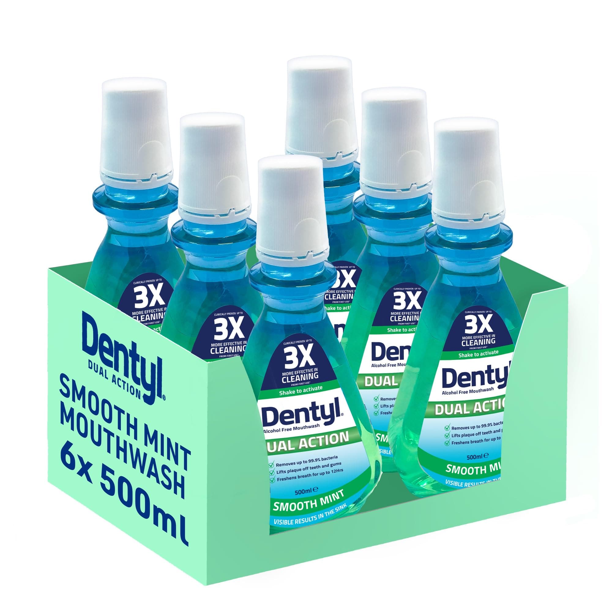 Dentyl Dual Action Smooth Mint Plaque-Reducing CPC Mouthwash 6x500ml