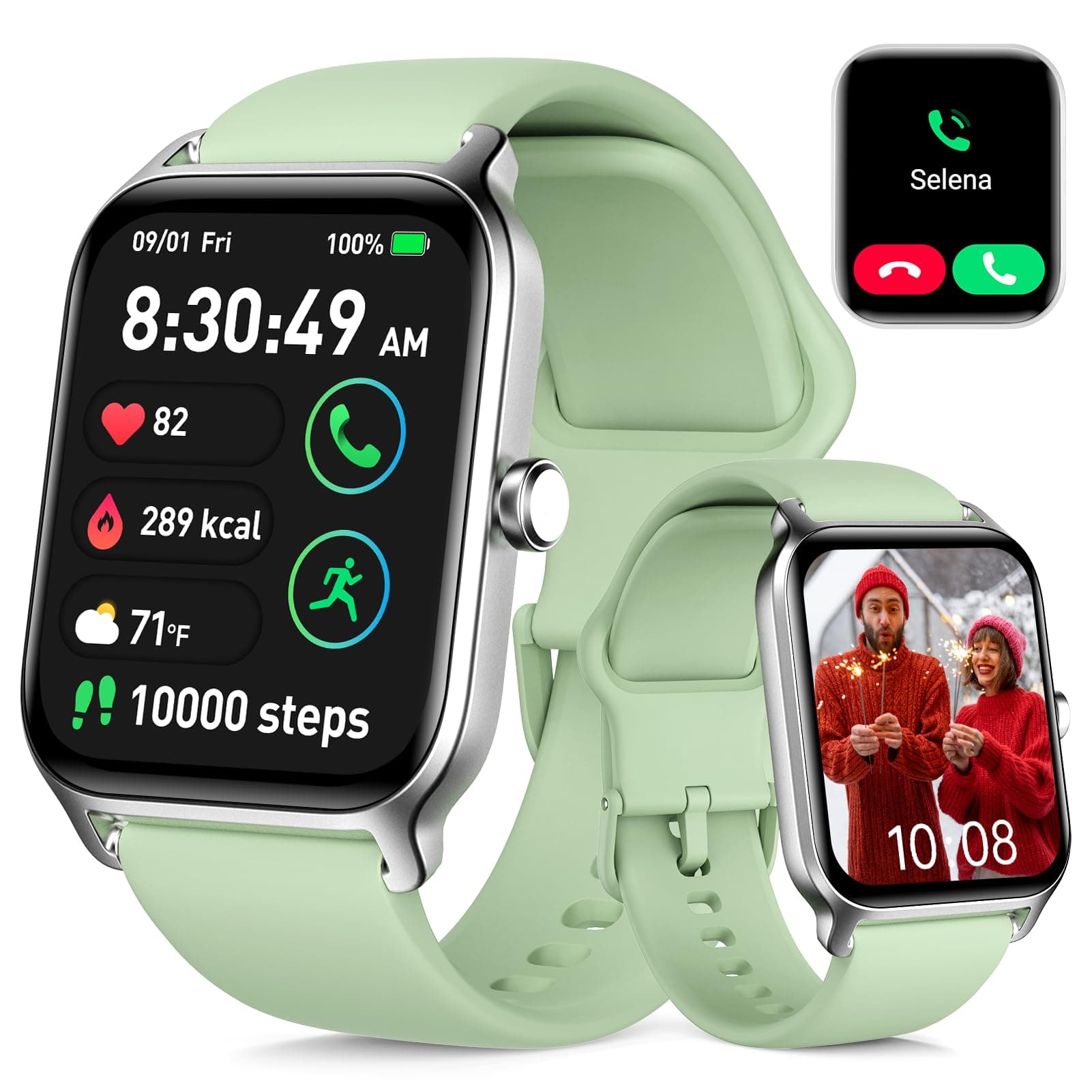 Quican Smart Watches for Women, iOS Android Phones Compatible, Waterproof Fitness Tracker Smartwatches with Call, Alexa Voice, Heart Rate Monitoring, Sleep Tracking, 1.8 Inches (Green)