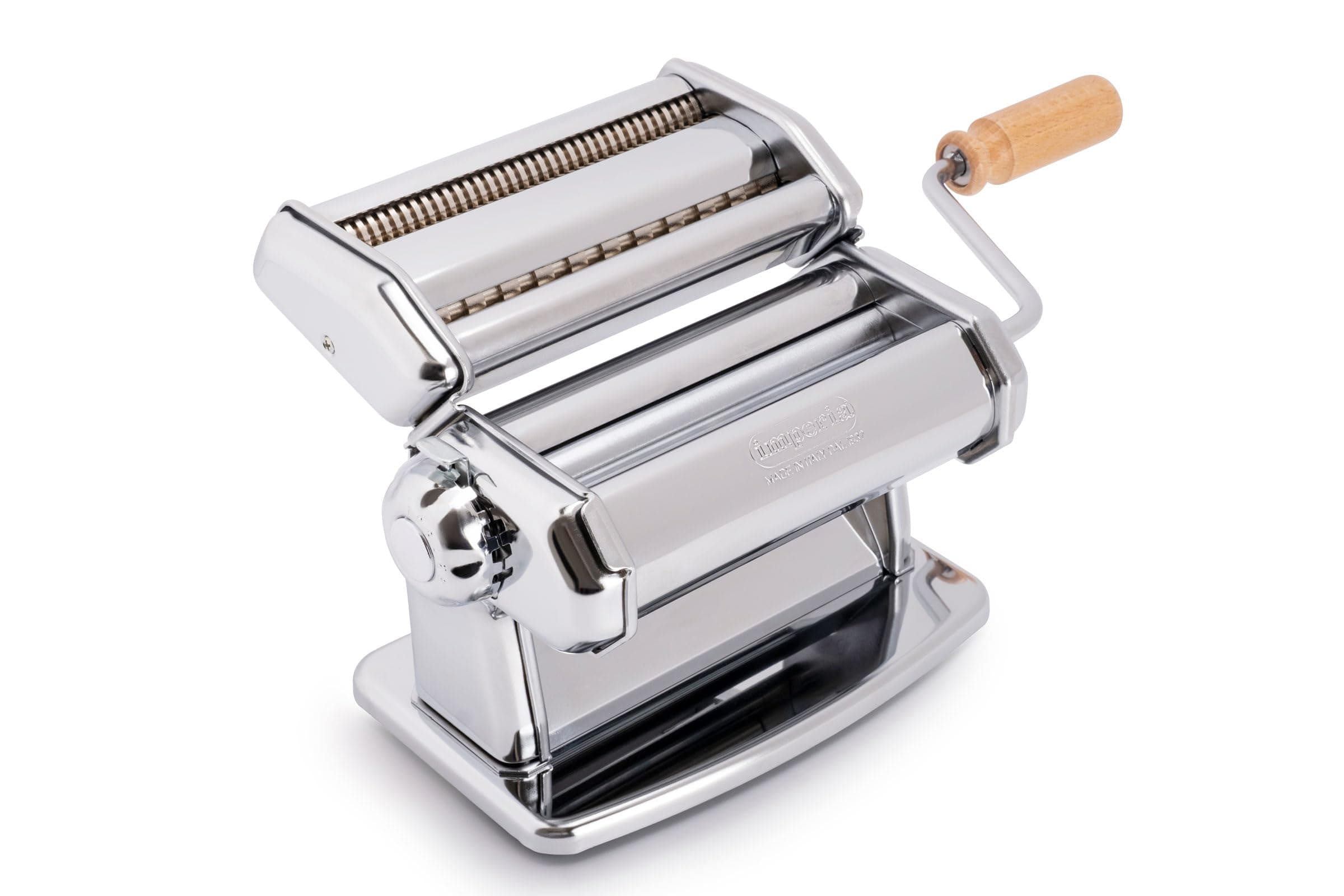 IPasta Classic Line. Pasta Machine 100% Made in Italy. Fresh Pasta Machine in Steel. Manual Roller with Crank. Creates Dough Sheets for Lasagne, Tagliolini, Fettuccine. (IPasta Cromata)