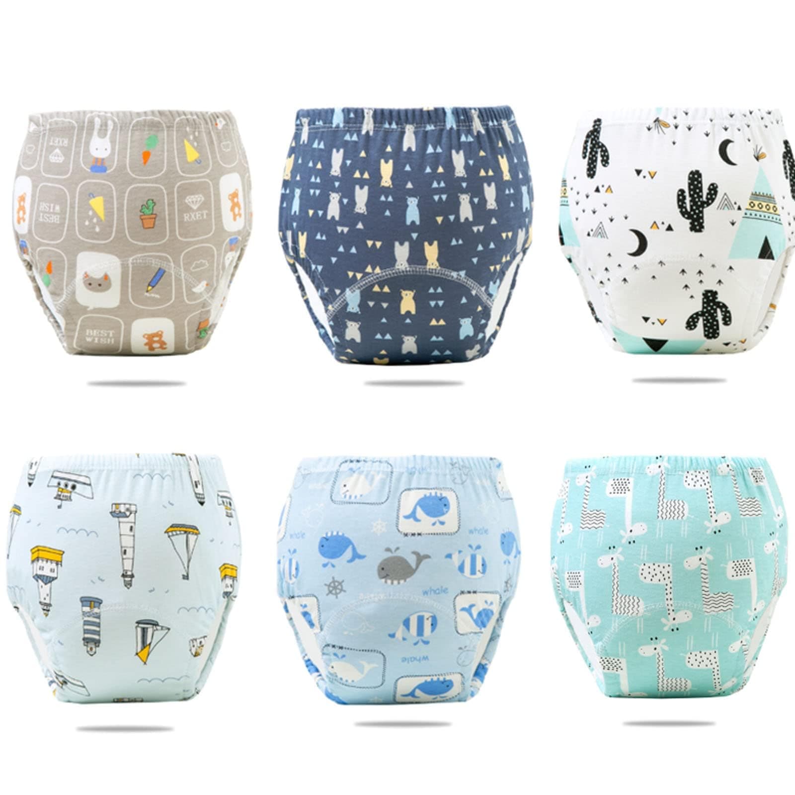Beauenty 6PCS Baby Potty Training Pants, Breathable Potty Training Underwear, Toddler Training Underwear for 0-3 Years Boy and Girls Strong Absorbent Cotton Training Pants (M, Boy)