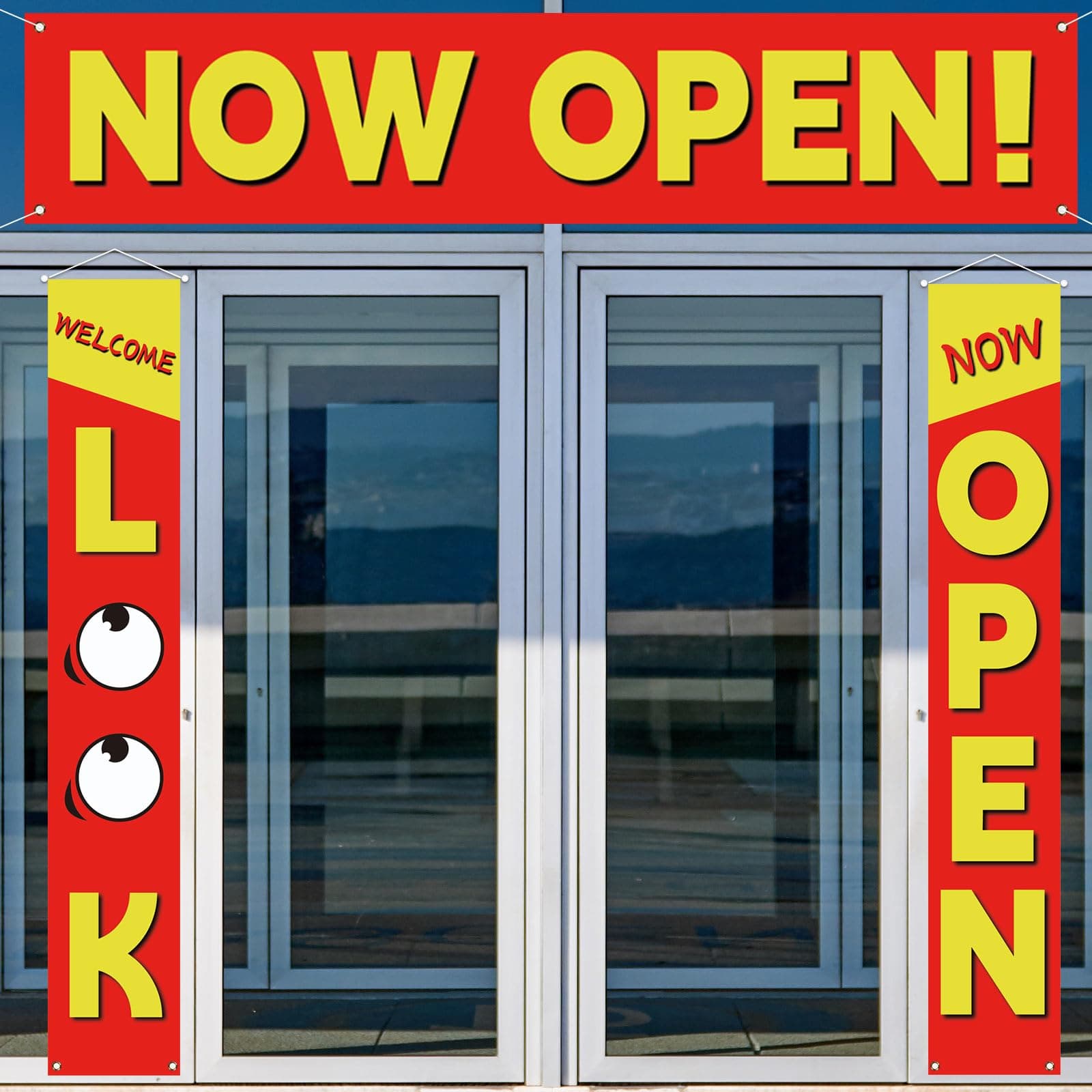 Red Now Open Decorations Outdoor Now Open Welcome Porch Sign Banner New Store Restaurant Grocery Cafes Shop Advertising Business Start Sign