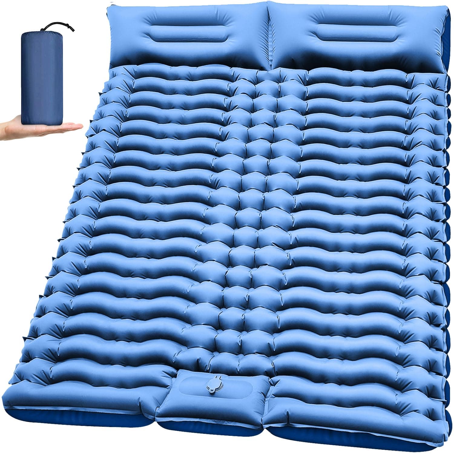 Double Sleeping Pad for Camping- Self Inflating 4"" Extra-Thick with Pillow Built-in Foot Pump Inflatable Sleeping Mat for Backpacking, Hiking, Traveling, Tent